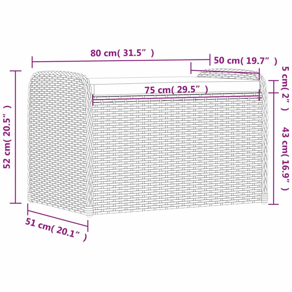Coffre de Rangement Extérieur 80 cm Résine Tressée Gris avec Coussin