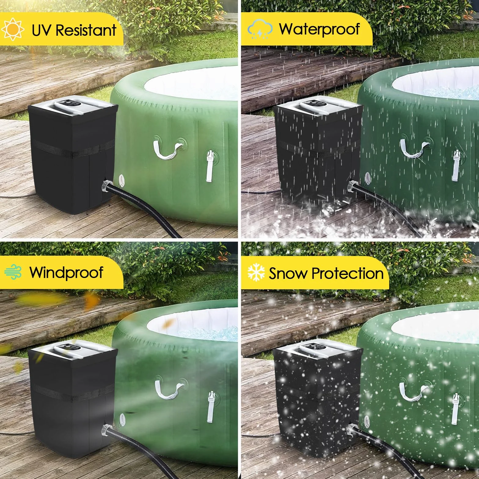 Housse de Pompe Gonflable Robuste pour Jacuzzi avec Ouverture à Fermeture éclair et Fenêtre PVC Transparent Noir