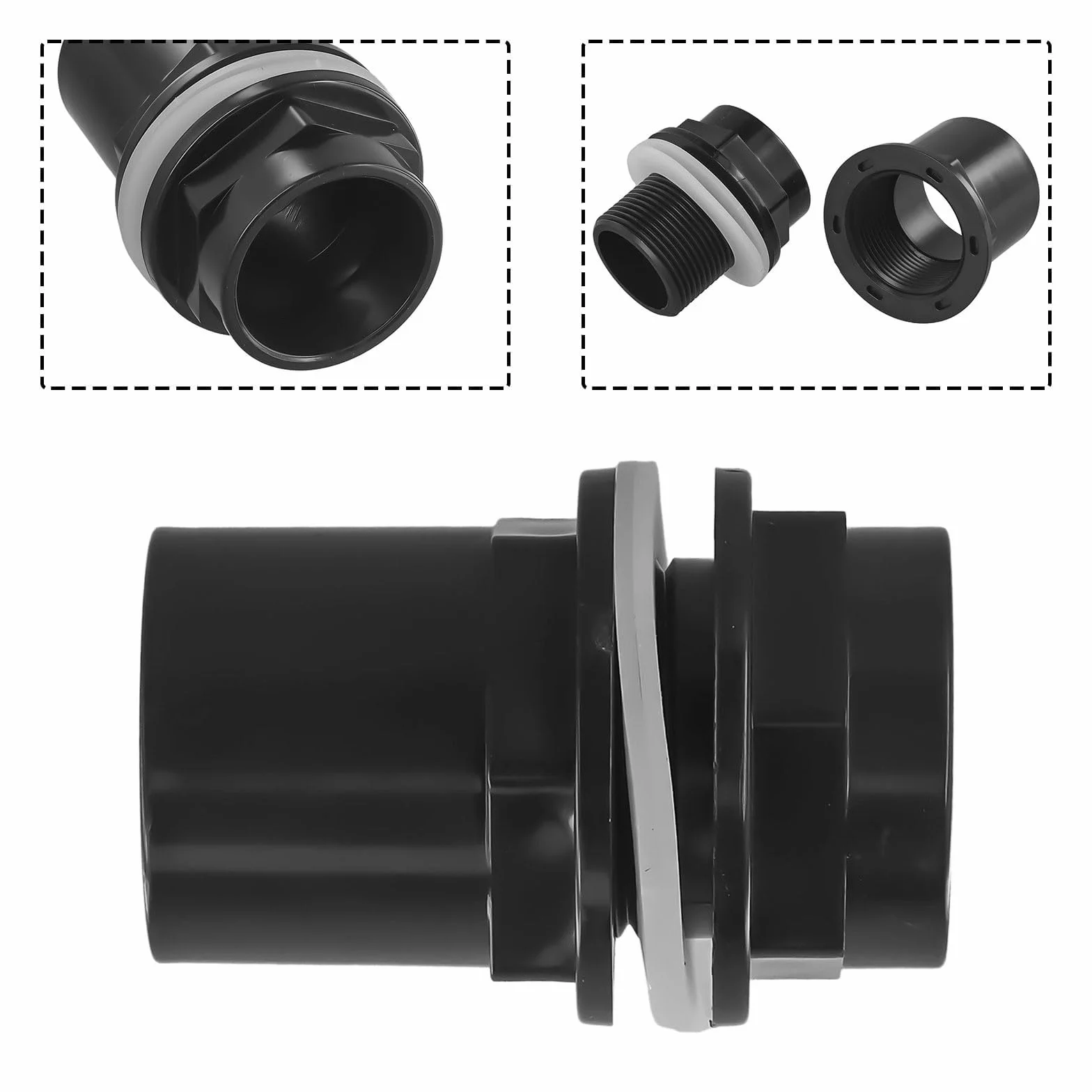Passe Paroi Raccord Fileté PVC 40 mm Entrée Réservoir Aquarium Joint D'étanchéité