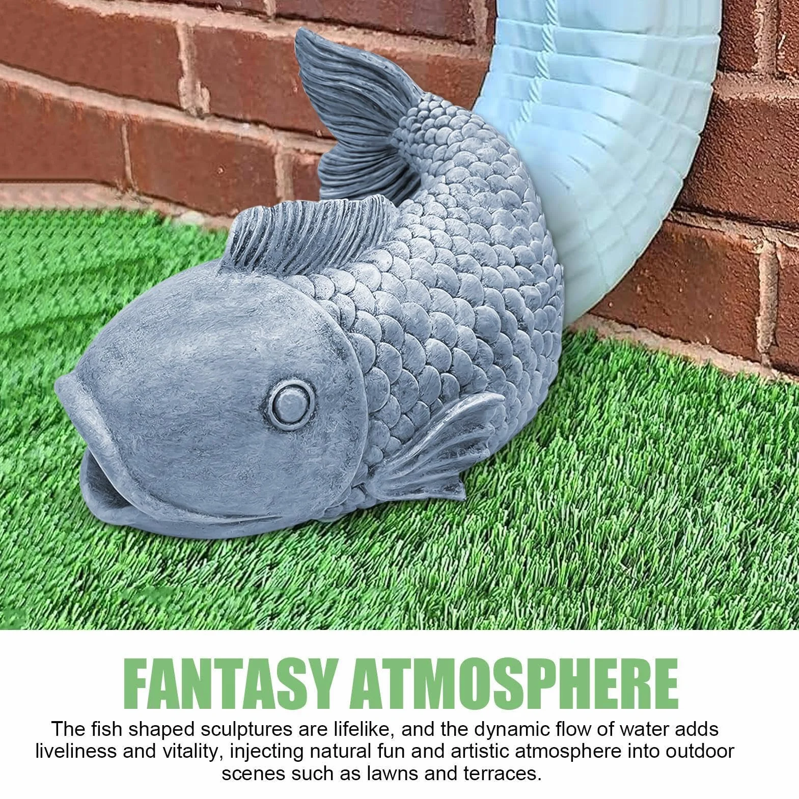 Générique Gargouille De Gouttière Poisson Résine 21x14cm Sculpture Décorative De Jardin Déviateur d'eau