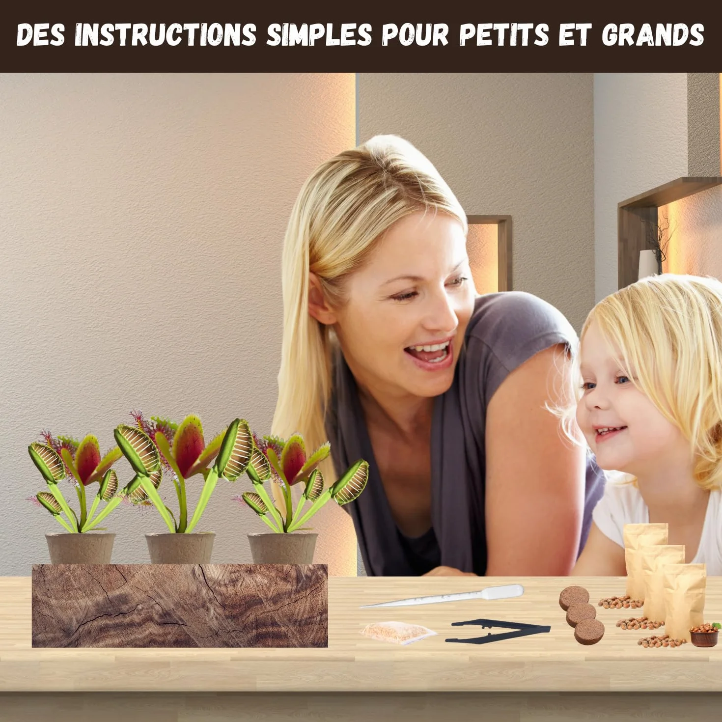 NOPALIA Kit Plantes Carnivores Dionée Attrape-Mouche Complet avec Graines Pots Tourbe Accessoires DIY Jardin Intérieur