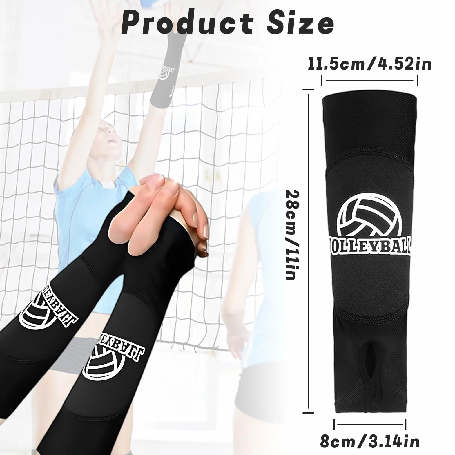 Erioscar 1 Paire Manchette Bras De Volley-Ball Pour Femme, Manchon Volley Avec Coussin De Protection et Trou de Pouce, Protège-bras, Protection des Avant-Bras, Protection Sportive, Noir-M Taille