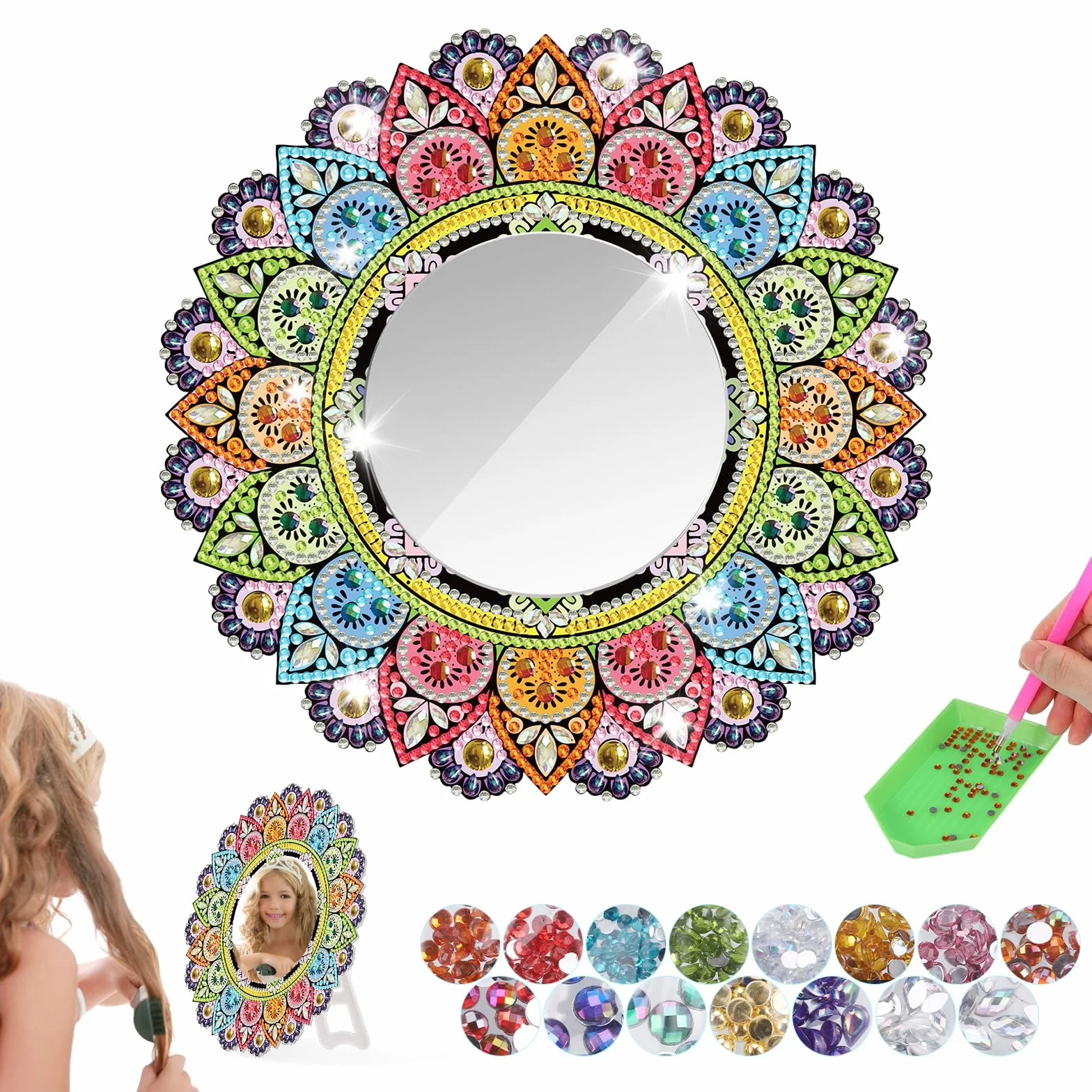 Starvortex 5D Diamond Painting Mirror Kit, Décoration Cristal DIY Mandala Miroir Maquillage, Activité Manuelle Enfant