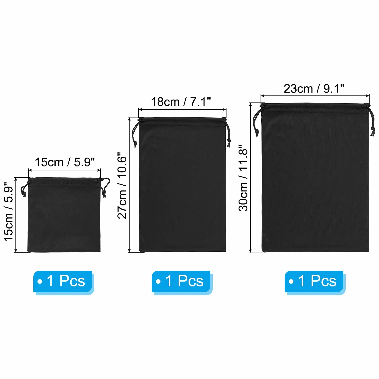 PATIKIL Ski Masque Sac 3 Paquet Microfibre Pochette Protection Rangement Étui Housse Noir 5,9" x 5,9" 10,6" x 7,1" 11,8" x 9,1"