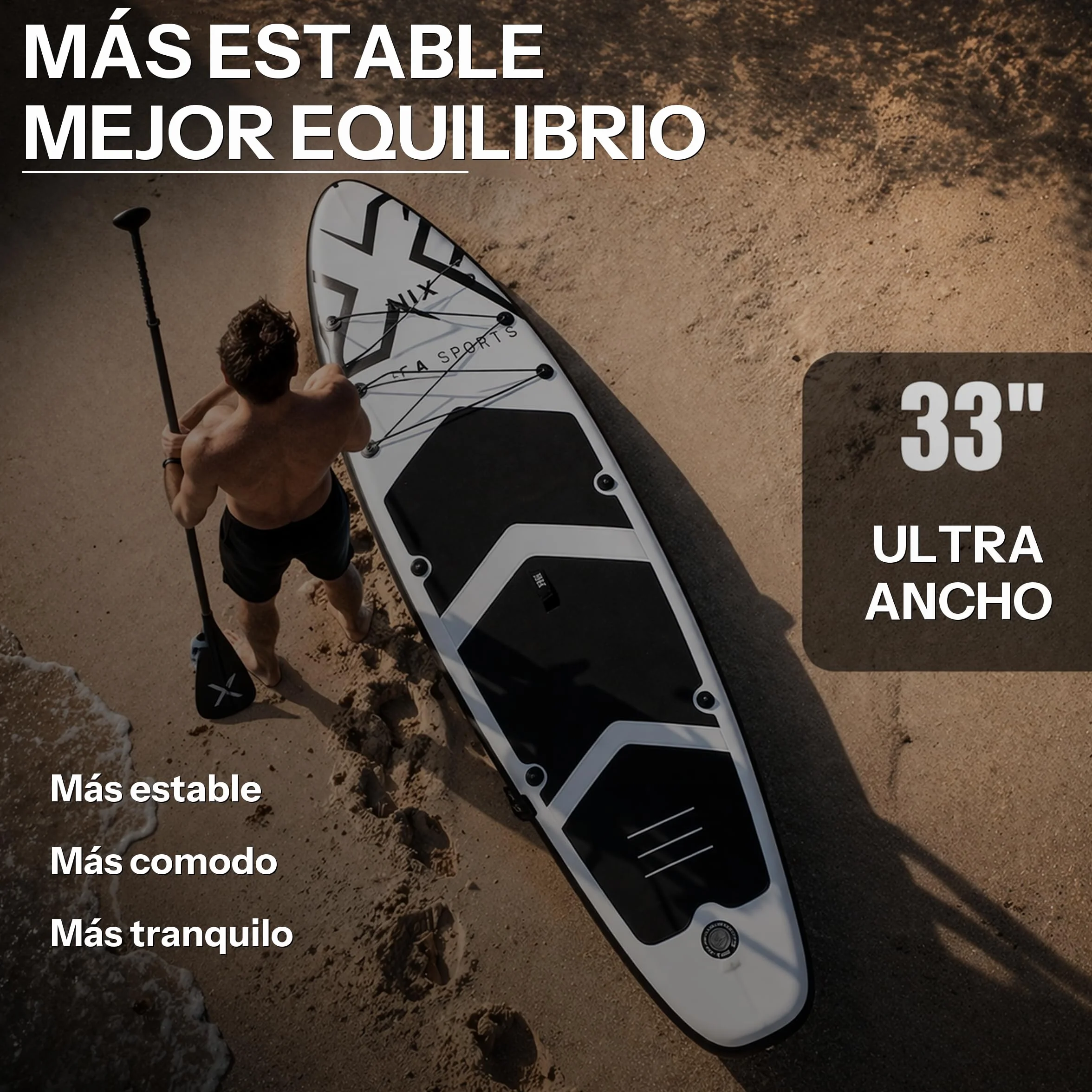Nixsea Planche de paddle gonflable 335 cm Sup Allround avec accessoires, antidérapante, quille amovible, paddle surf adulte jusqu'à 159 kg
