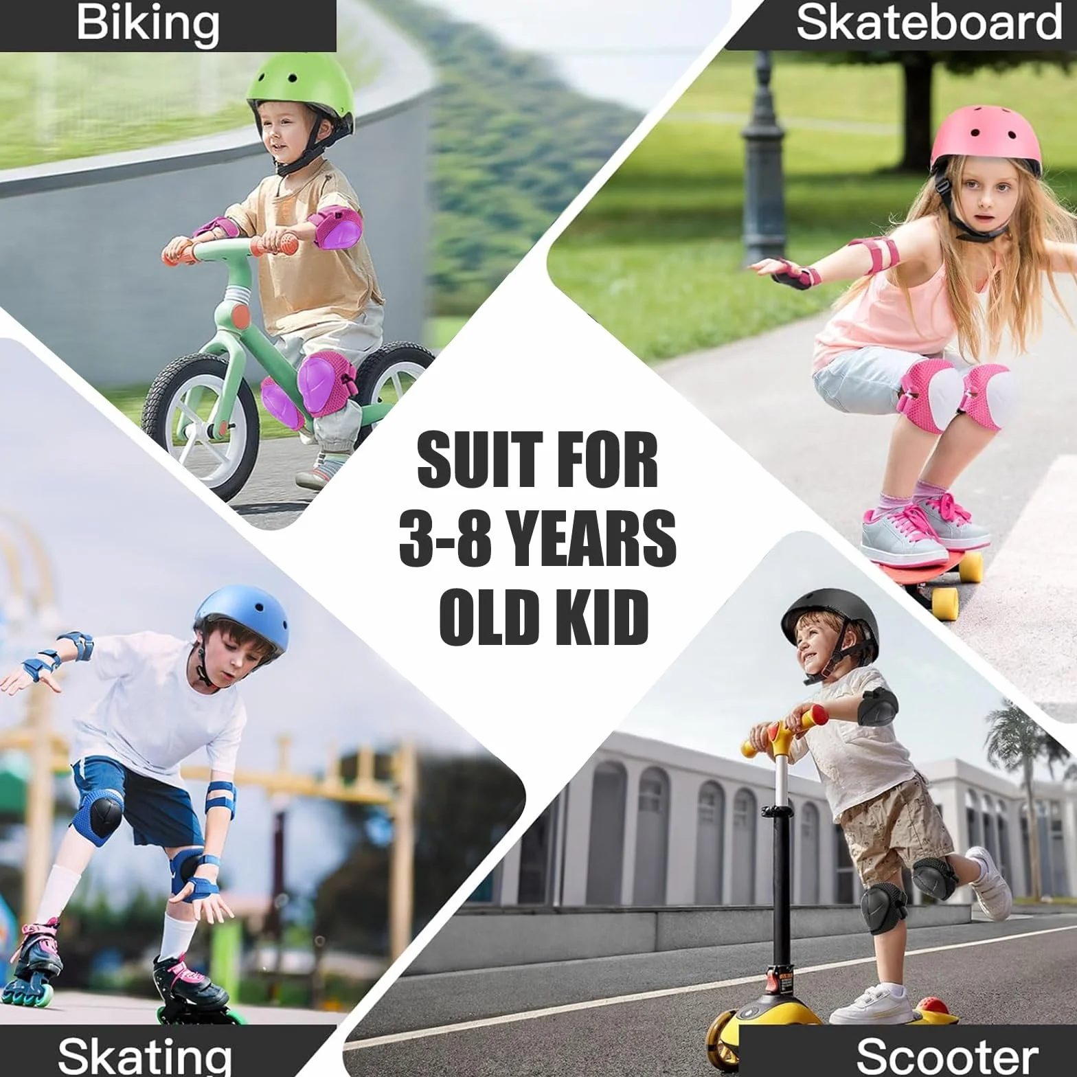 Genouillères pour Enfants - 6 en 1 - pour Skateboard, Roller, Hoverboard, vélo, Skateboard (Rose/Violet)