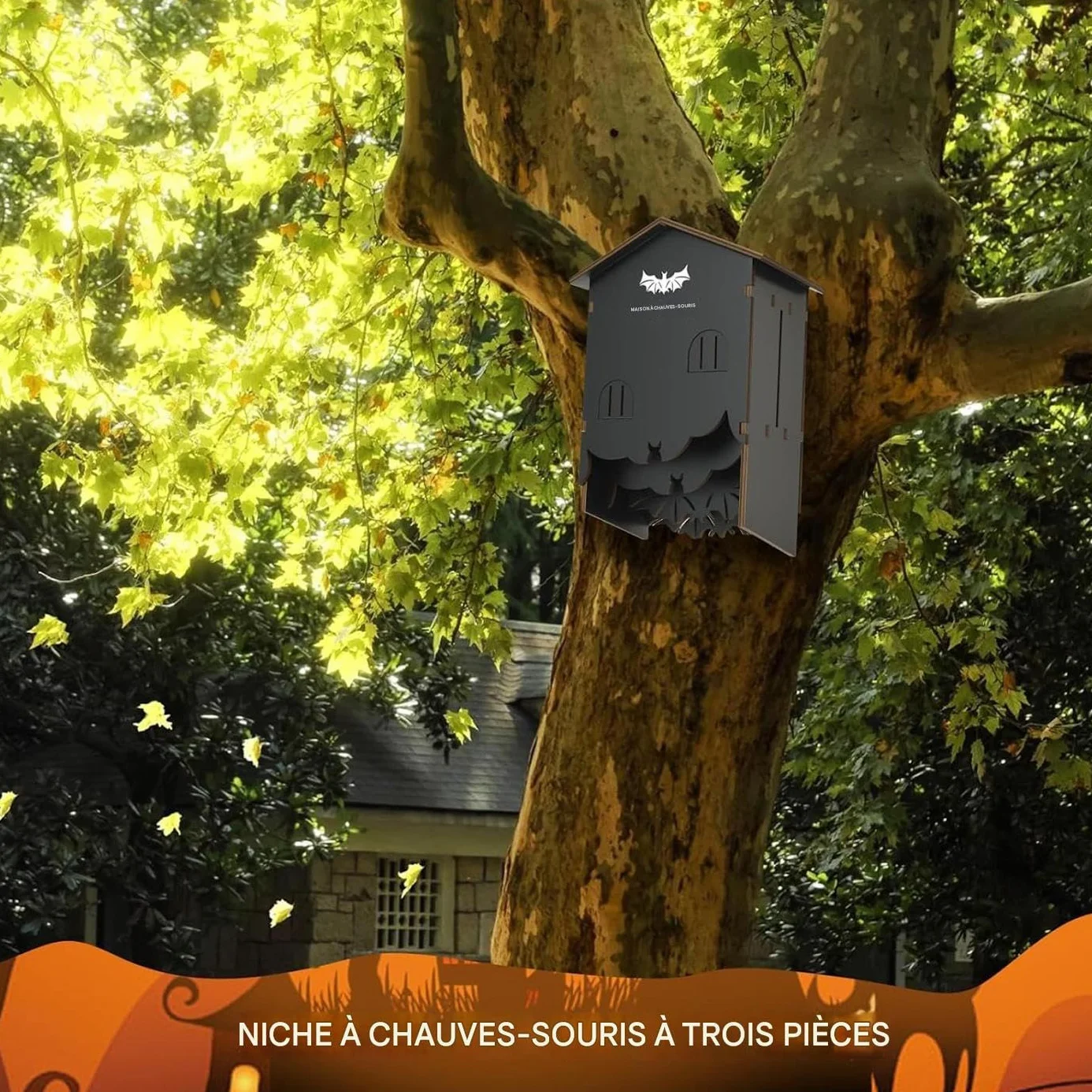 Maison pour Chauves Souris Extérieur - Nid en Bois Habitat 3 Chambres à Fixer au Mur