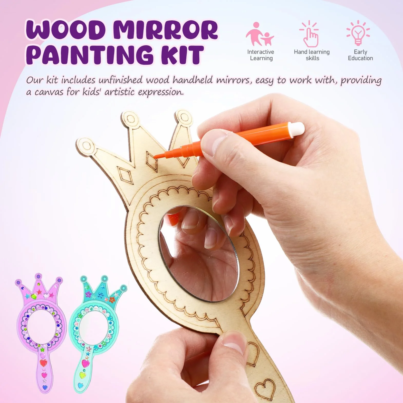 TOYANDONA 8 Pièces Miroirs en Bois Artisanaux pour Enfants Peinture À Faire Soi-Même Miroir De Princesse Activités Artistiques