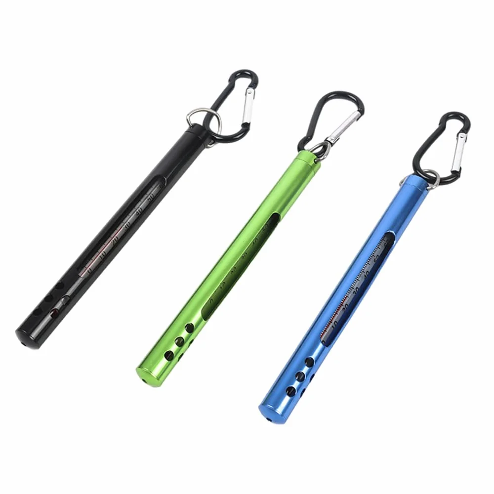 Thermomètre de pêche à la mouche métal flux lac eau de mer avec mousqueton extérieur eau douce eau salée outils de bord de mer vert, Vert