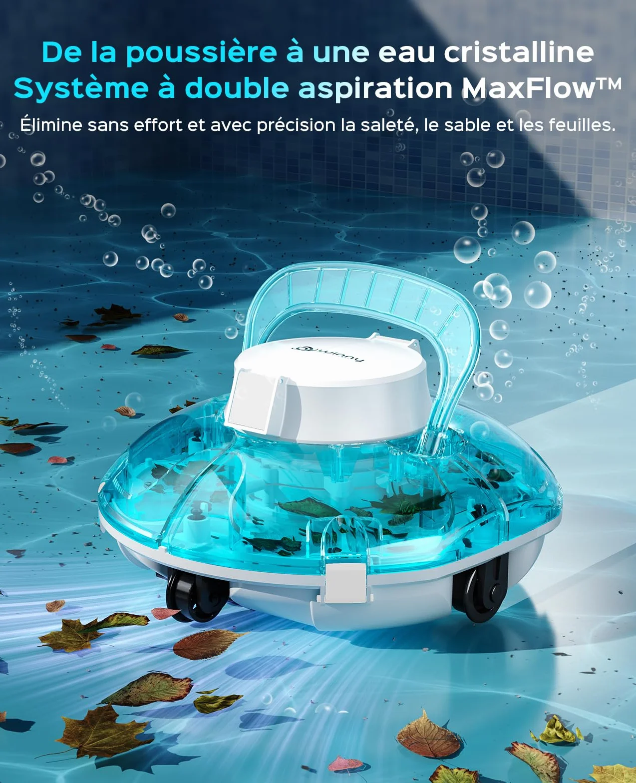 Winny 200 Robot Piscine sans Fil, Double Filtration, Autonomie 80 Min, pour Piscines Hors-Sol 60 M²