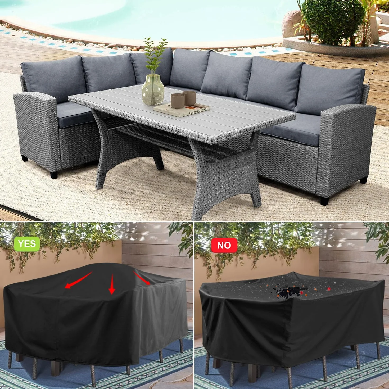 Housse Table de Jardin Impermeable 170x100x75cm 420D Oxford Protection Exterieur avec Aeracion