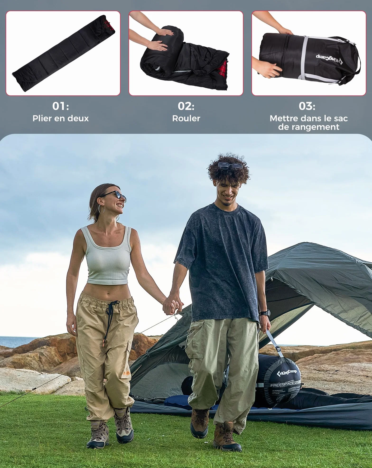 KingCamp Sac de Couchage Double en Flanelle de Coton pour 2 Personnes - Chaud pour l'hiver, 3-4 Saisons, avec 2 oreillers - Idéal pour Le Camping, Voyages et activités Plein air