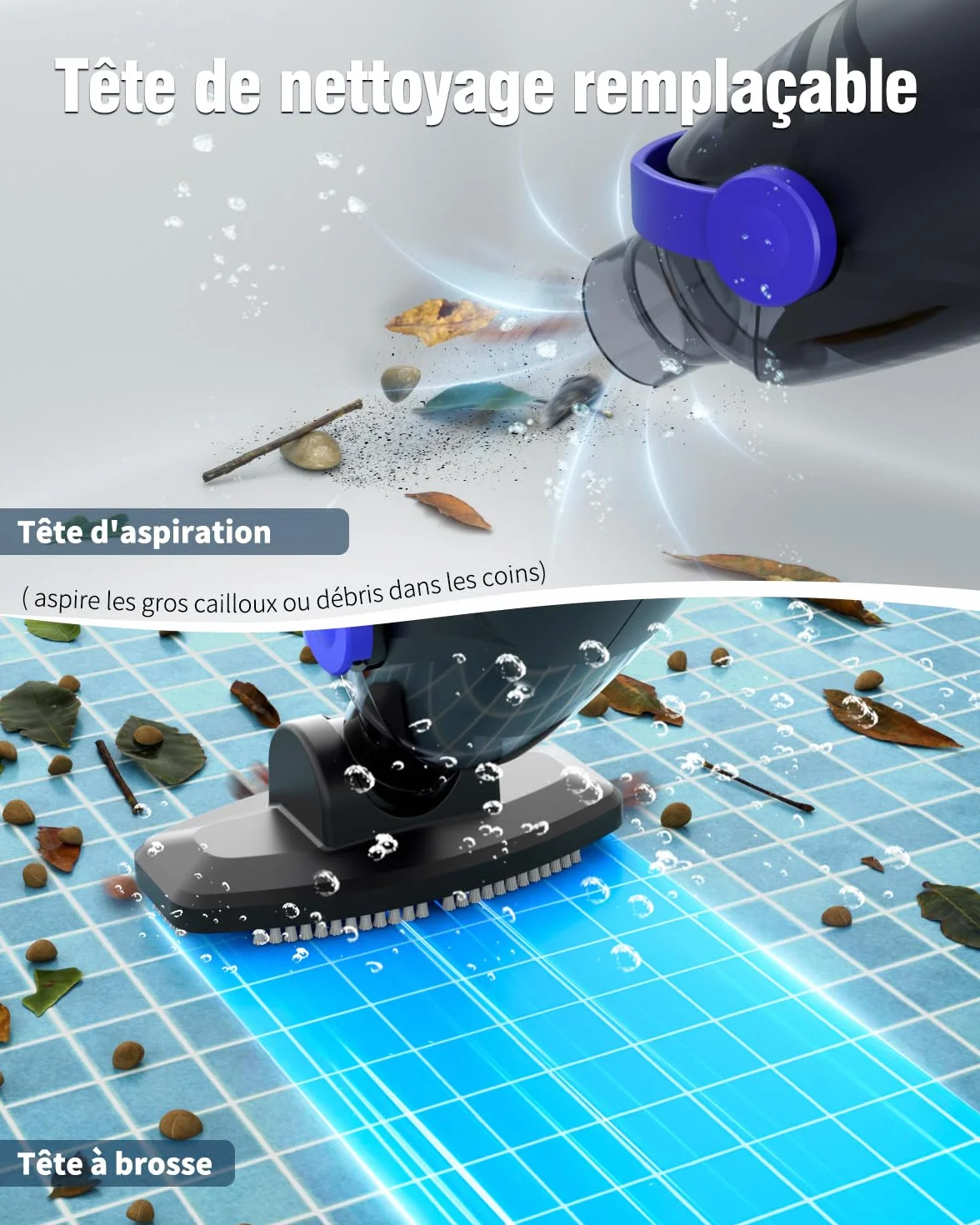 Little Shark Aspirateur de Piscine Hors Sol 60 W 5000 mAh Compact Léger Noir