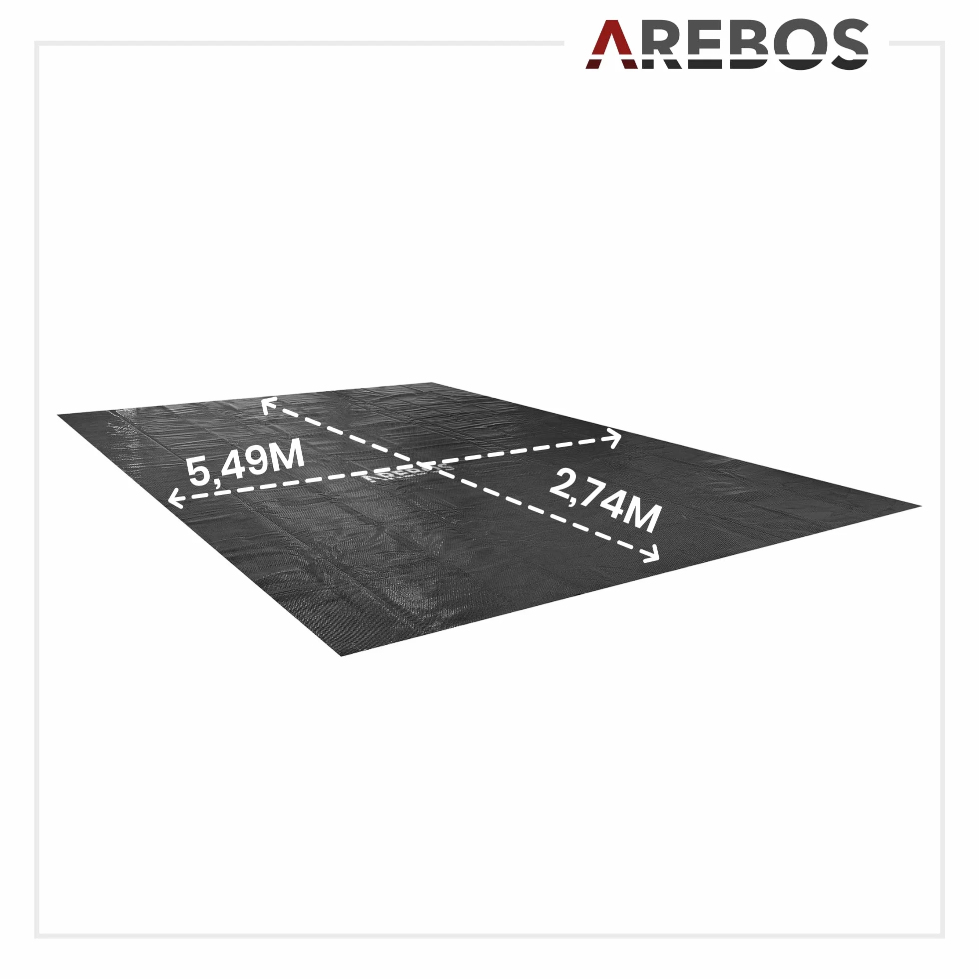 Arebos Bâche Solaire de Piscine Rectangulaire 5,49 x 2,74 m Noir 120 µm