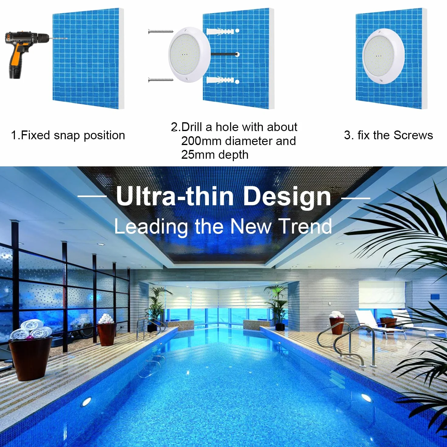 LED Projecteur de Piscine Par56 20W 6000K IP68 Ultra-Plat AC/DC 12V