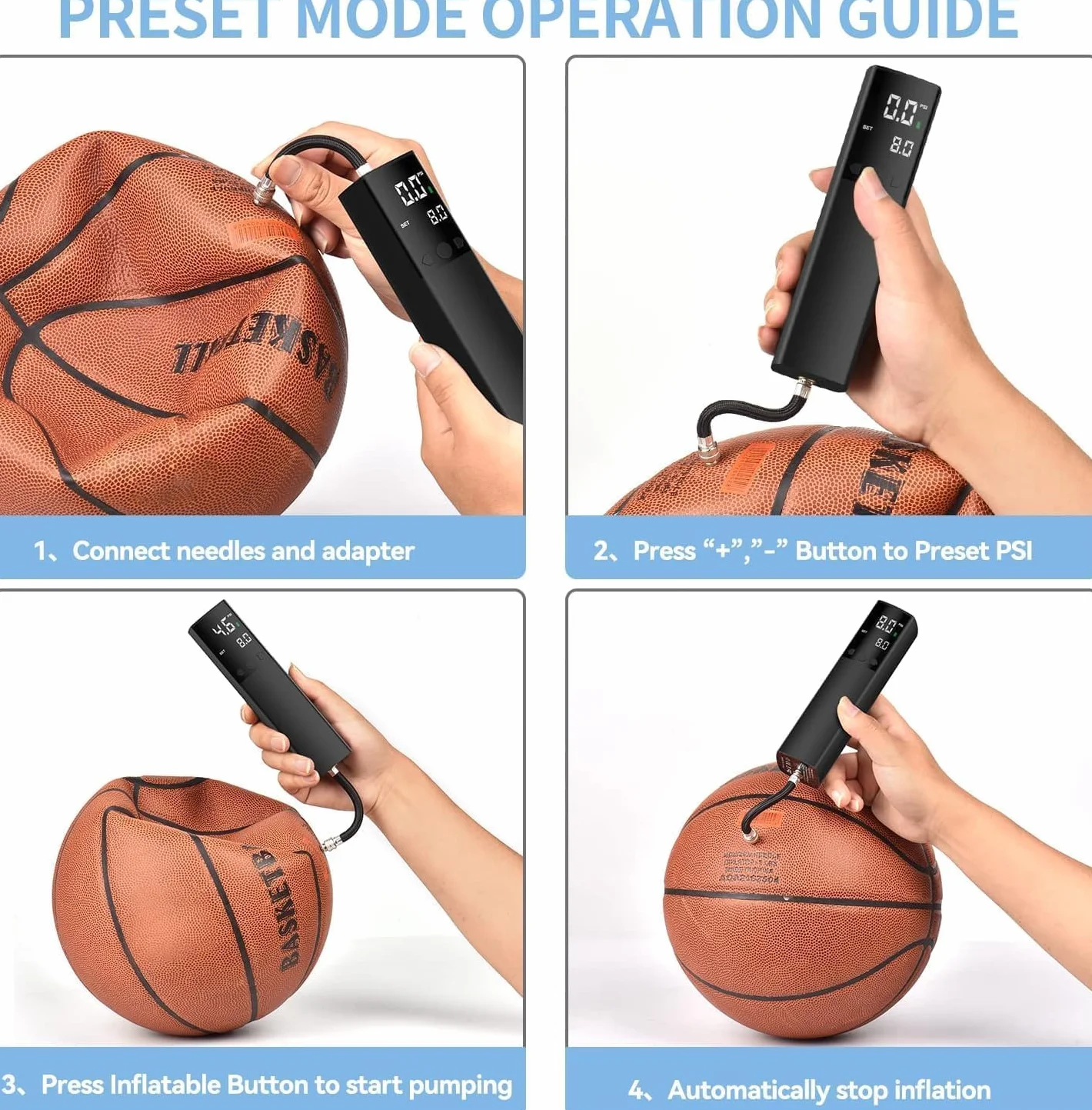 Kizplays Pompe à Ballon électrique Intelligente, Portable, gonflage Rapide de la Balle avec manomètre précis et écran LCD numérique pour Football, Basketball, Volley-Ball (2 Aiguilles et 1 buse)