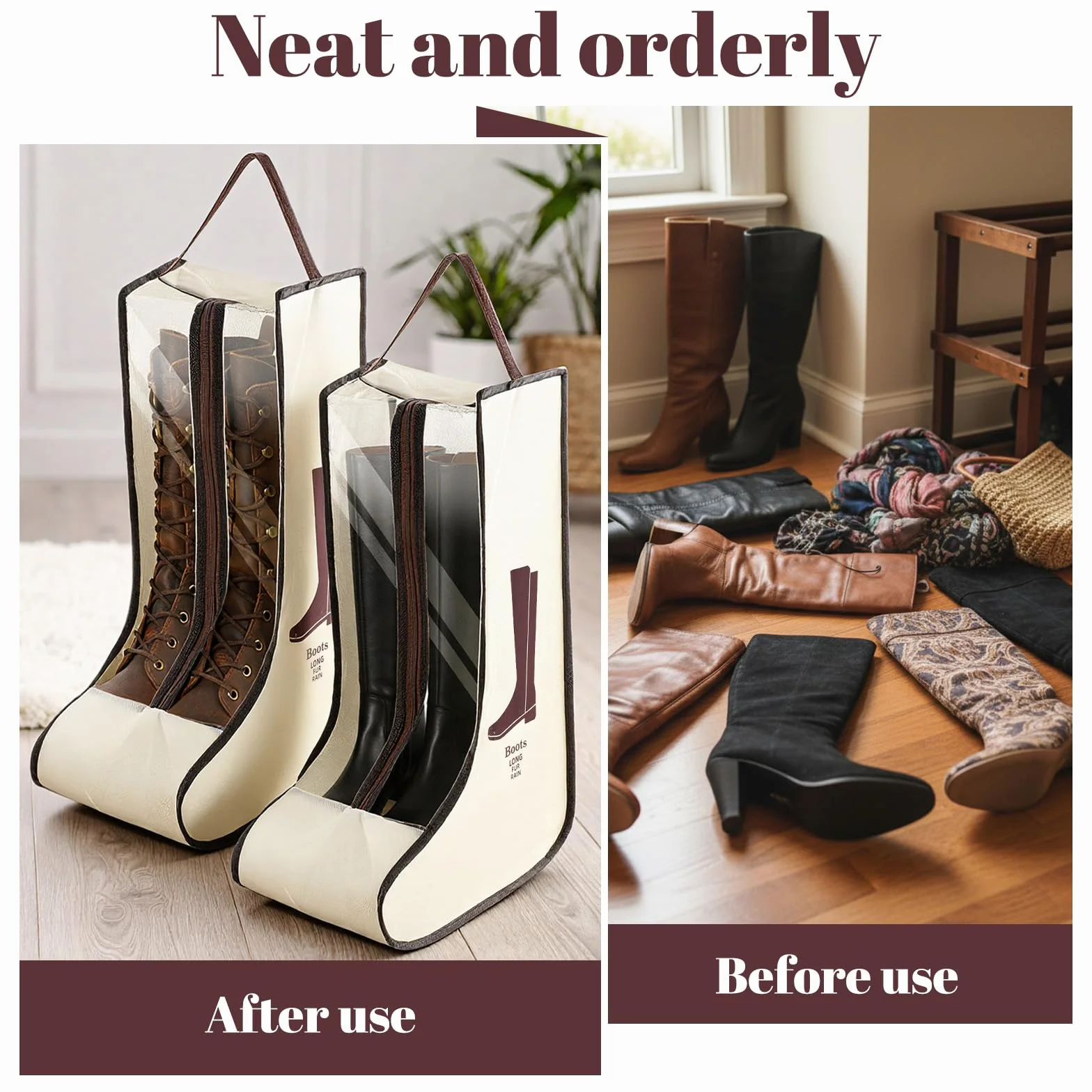Lot de 2 sacs de rangement portables pour bottes hautes - Anti-poussière - Étanche - Avec poignée - Pour homme et femme - Pour voyage, usage quotidien, ski à suspendre