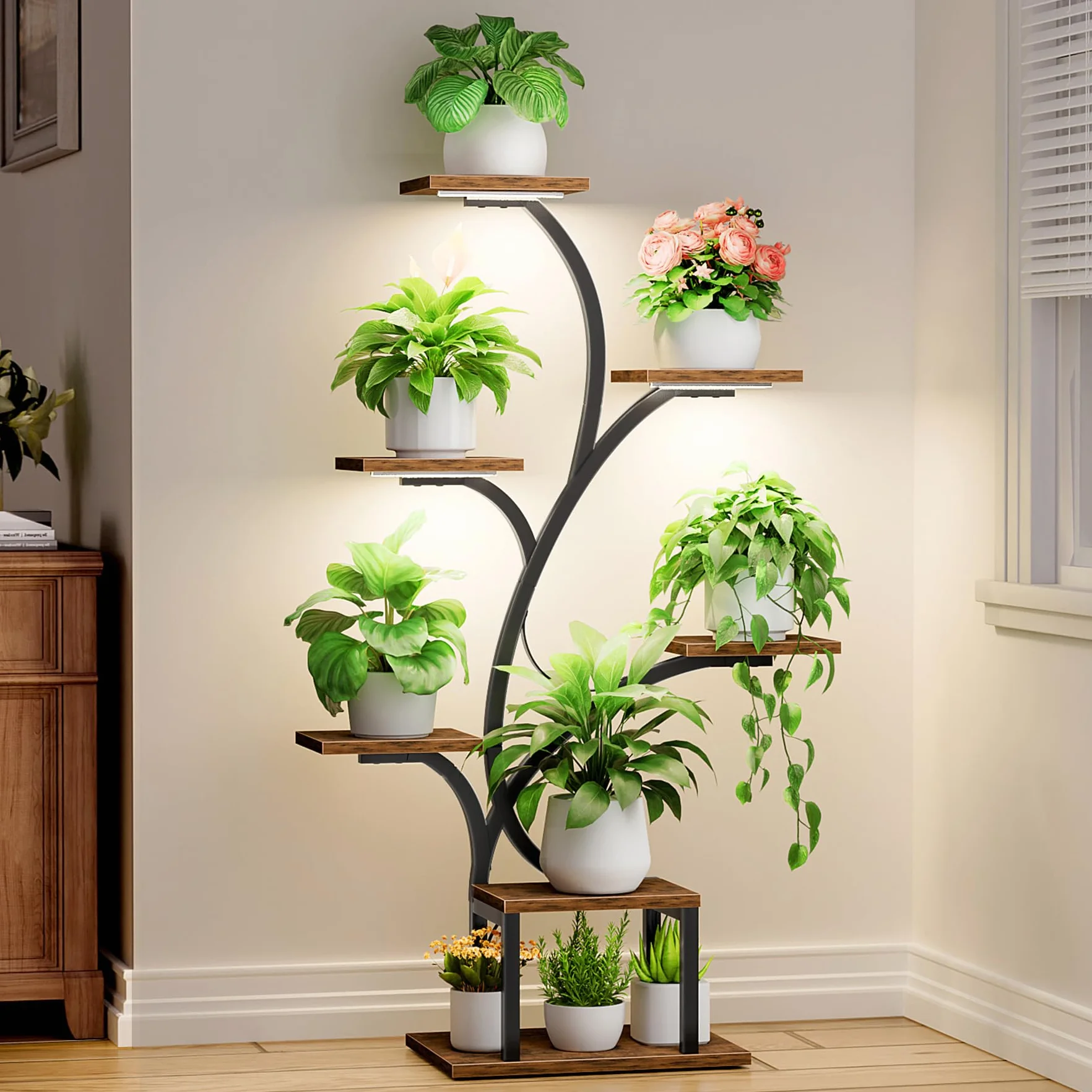 BACEKOLL Support pour plantes d'intérieur avec lampes de croissance, étagère à 7 niveaux, en métal en forme d'arbre