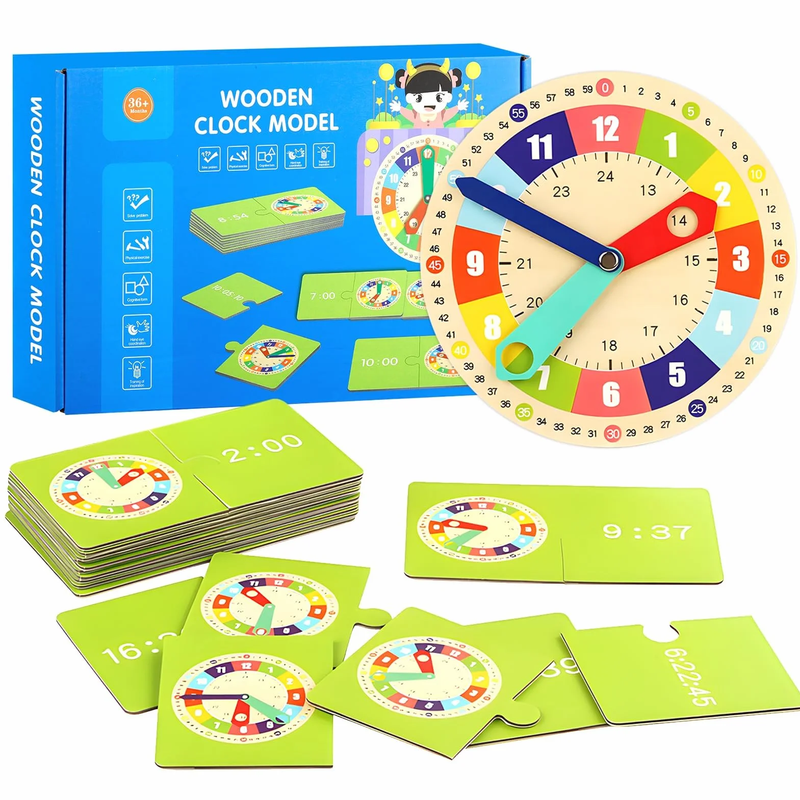 Horloge d'Apprentissage en Bois Montessori Time Timer pour Enfants - Jouet Éducatif pour Apprendre l'Heure
