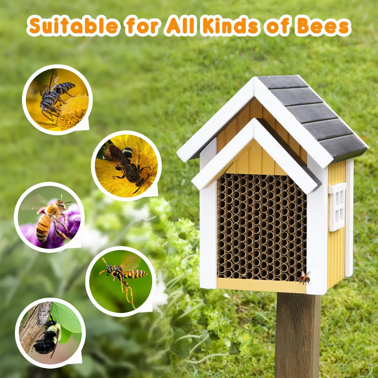 Kit Hôtel à Insectes pour Abeilles Sauvages 100 Pièces 15 cm Tubes de Nidification en Carton