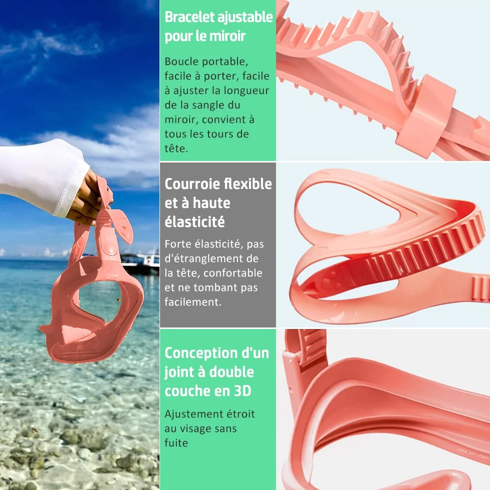 Masque Plongée Adulte, Masque de Plongee avec Tuba, Macaron Masque Snorkeling, Lunettes Plongée Pnoramiques 180°, Masque Tuba Anti-Fuite Anti-buée, Diving Mask en Verre trempé