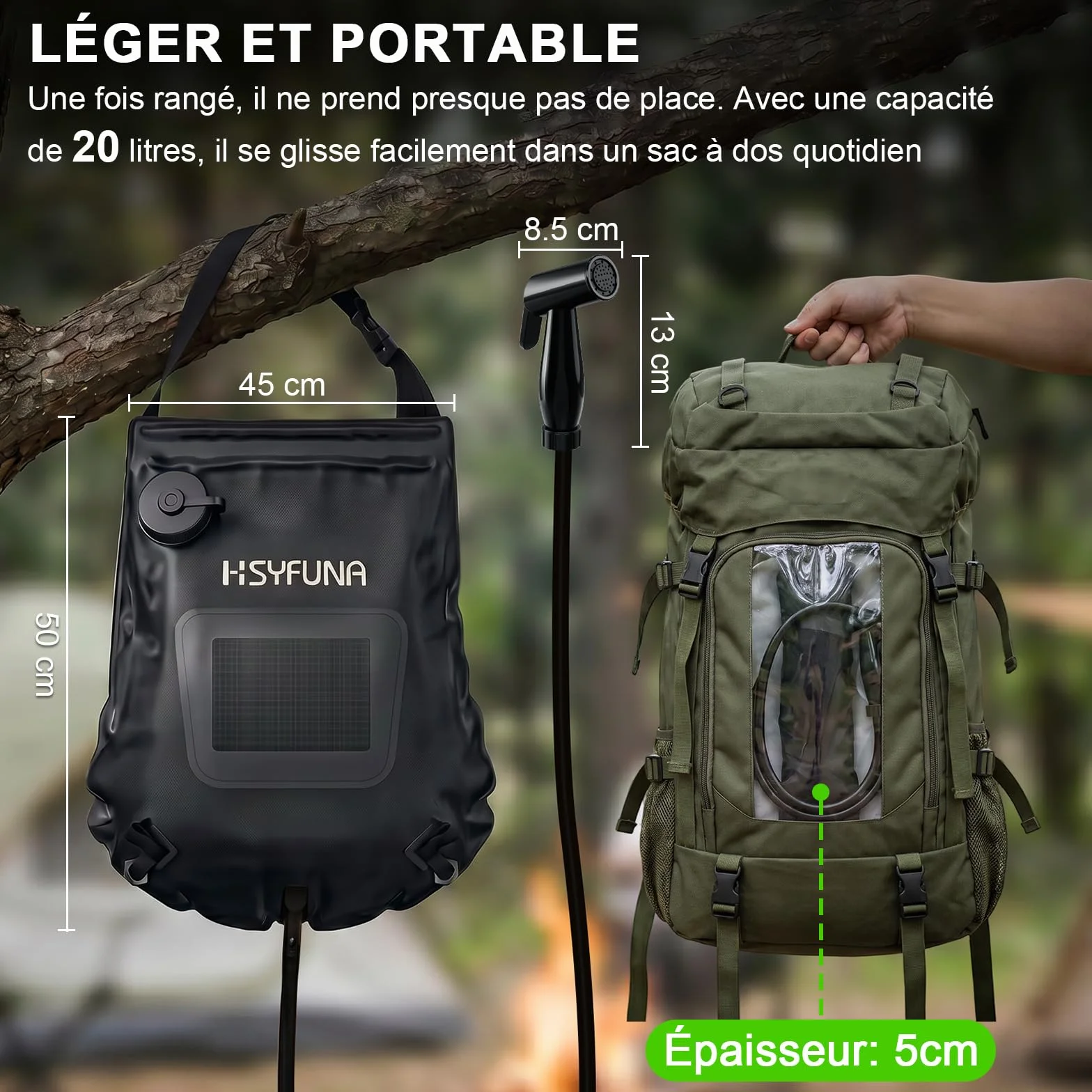 Douche solaire de camping 20L indicateur température 45°C extérieur