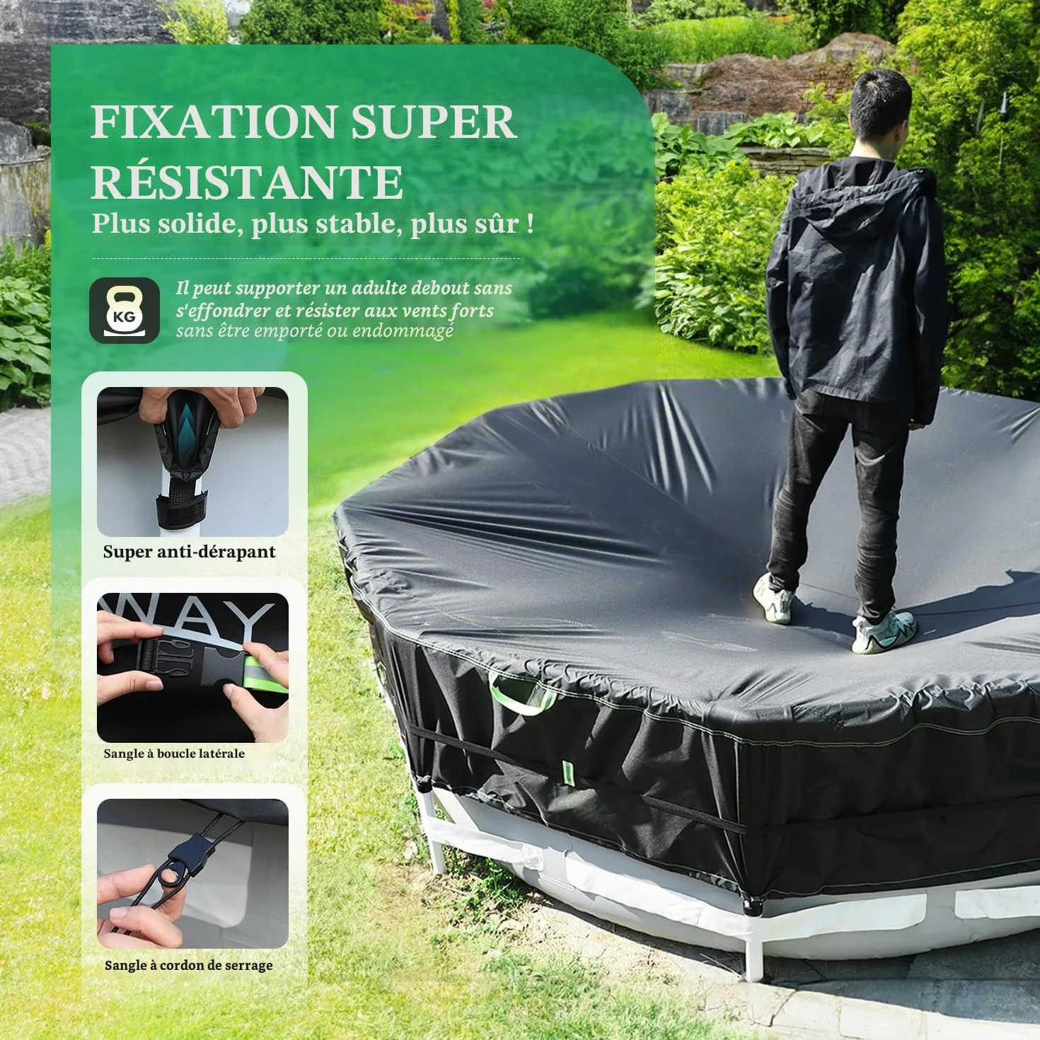 UIRWAY Bâche de Piscine Ronde 427cm 500D Protection UV Renforcée