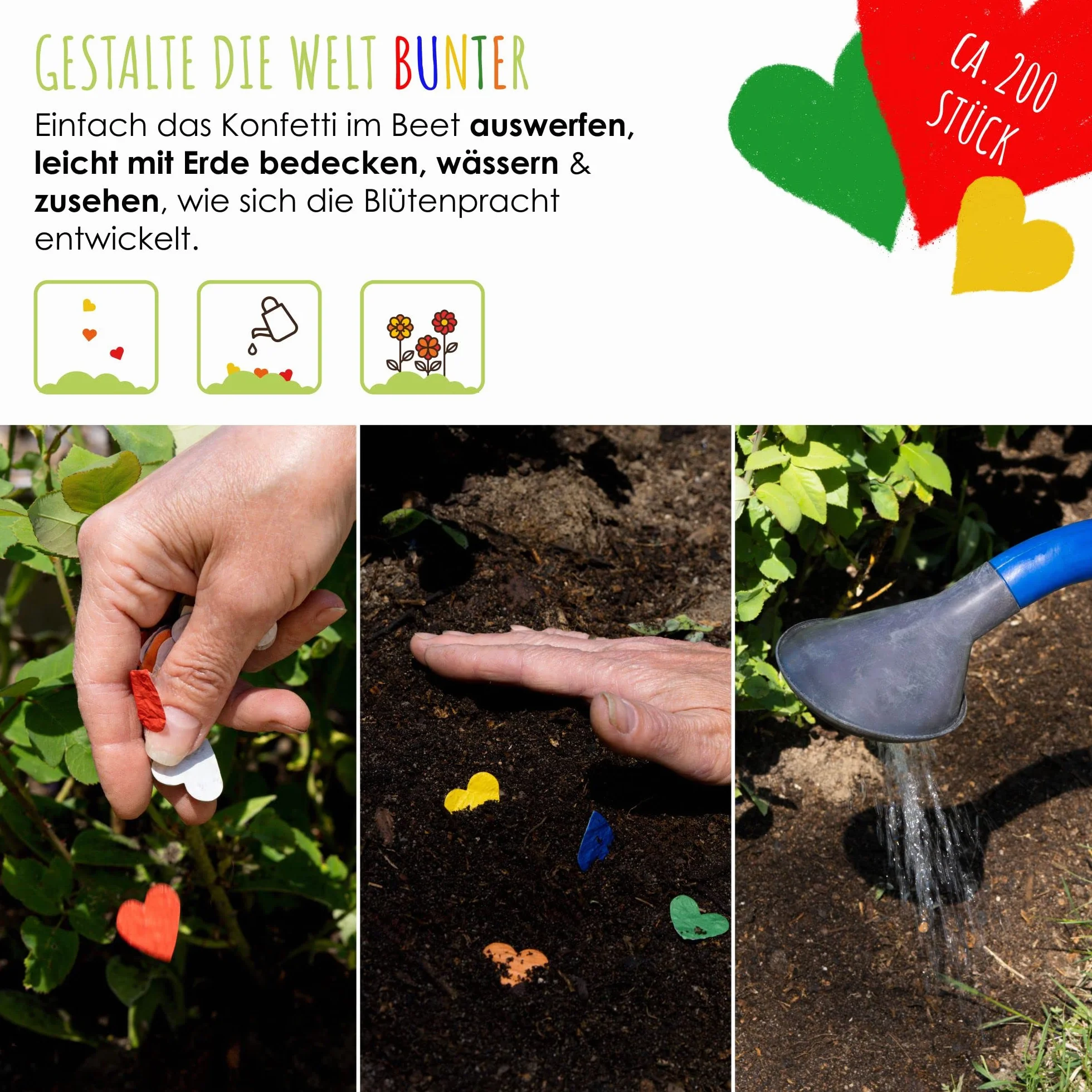 Confettis de graines fleuries pour fleurs sauvages multicolores - 100% biodégradable (200 pièces)