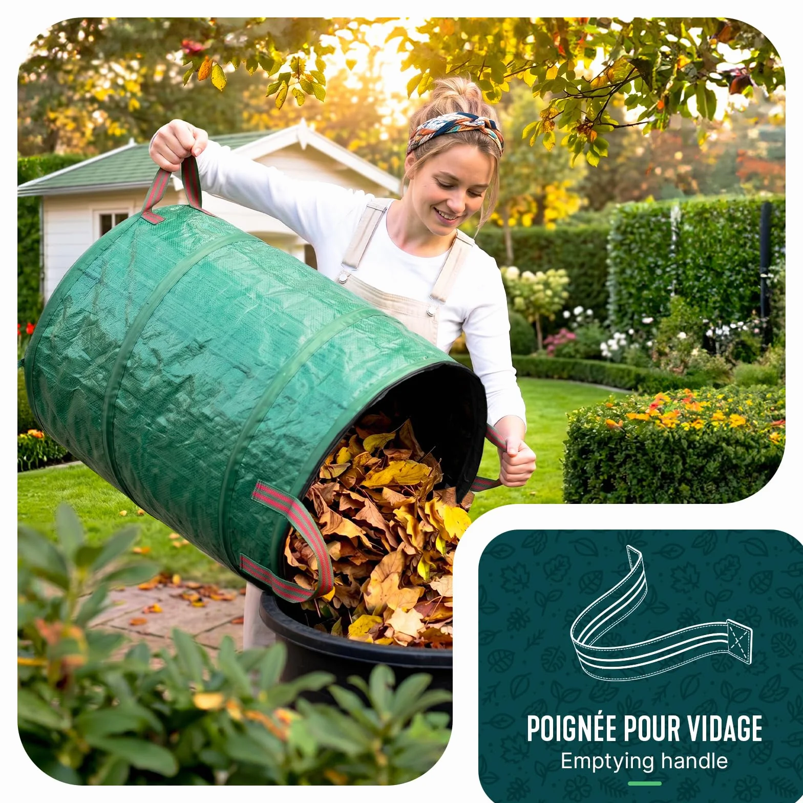 VOUNOT Lot de 3 Sac de Jardin Pop up 100L Polyéthylène Poignées Seau Réutilisable Feuille Sacs déchets Ultra Résistants Pliable Poubelle Vert