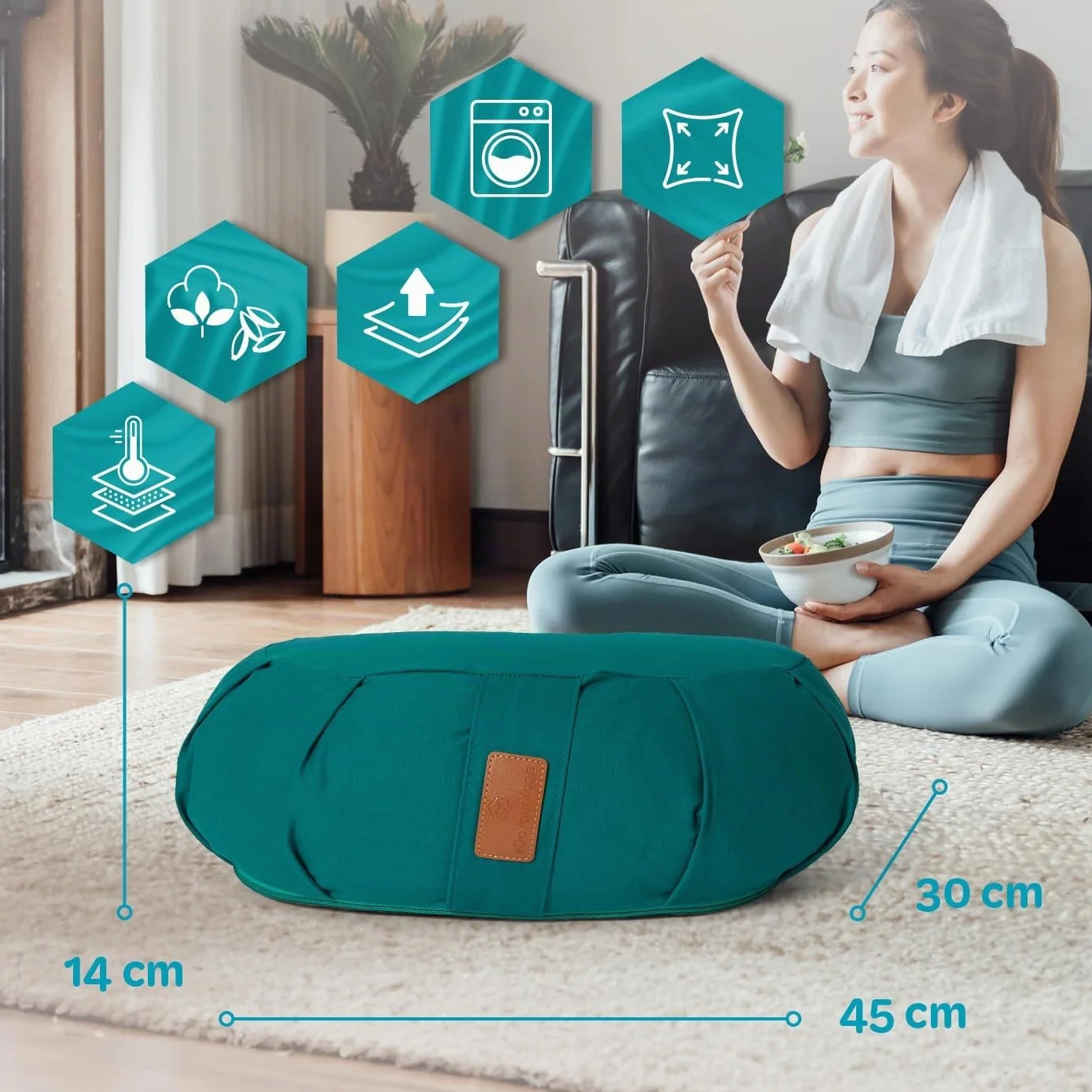 #DoYourYoga Coussin de Yoga Demi-Lune »Ganesh« - Idéal pour Yoga, pilâtes et méditations prolongées - Dimension 45 x 30 x 14 cm - Housse Amovible et Lavable - Disponible en différents Motifs