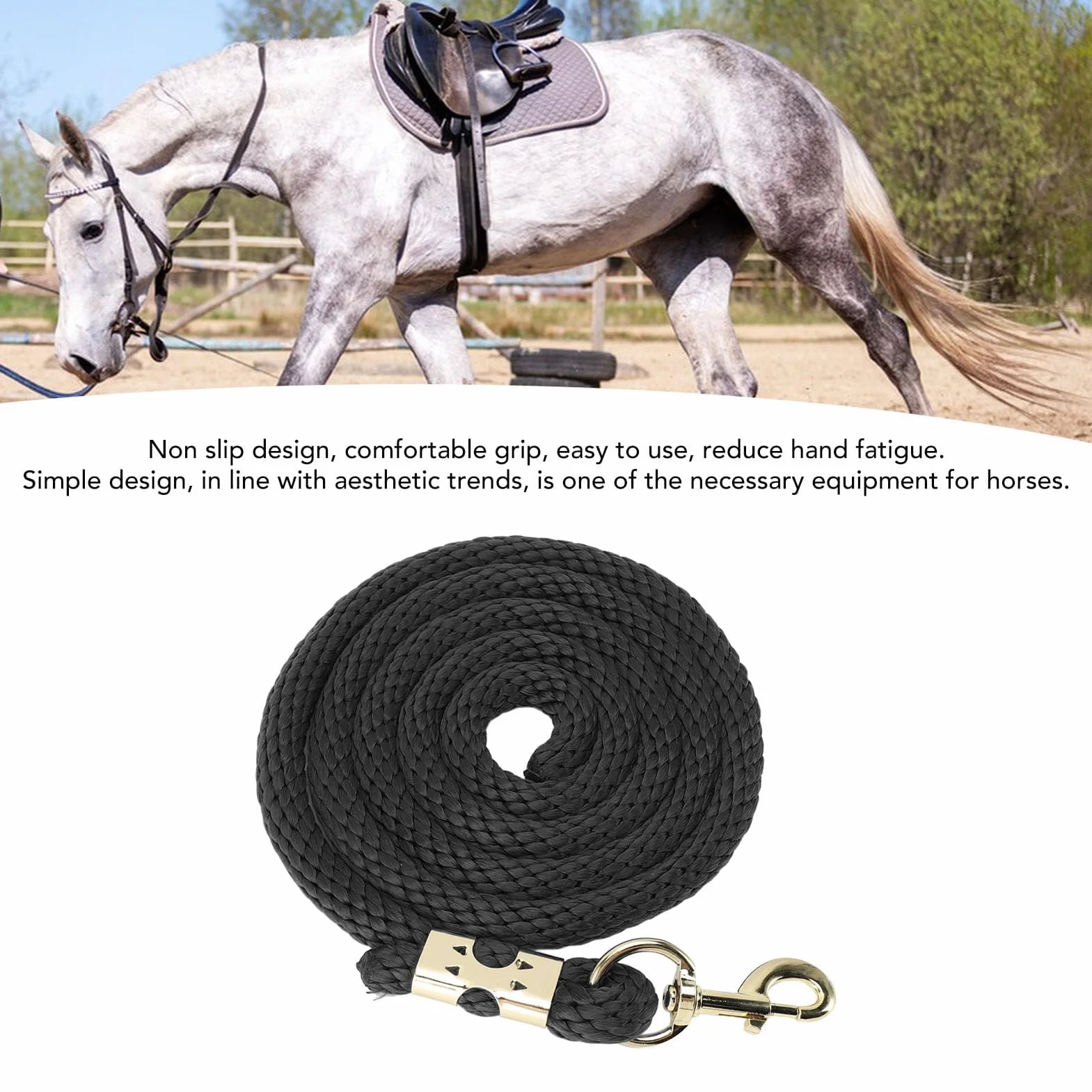 Longe pour Cheval, 2 m / 6.56ft Corde Acier Inoxydable Anti-Rupture Corde Longe antidérapante Cheval avec Crochet pour Marche Manipulation Chevaux