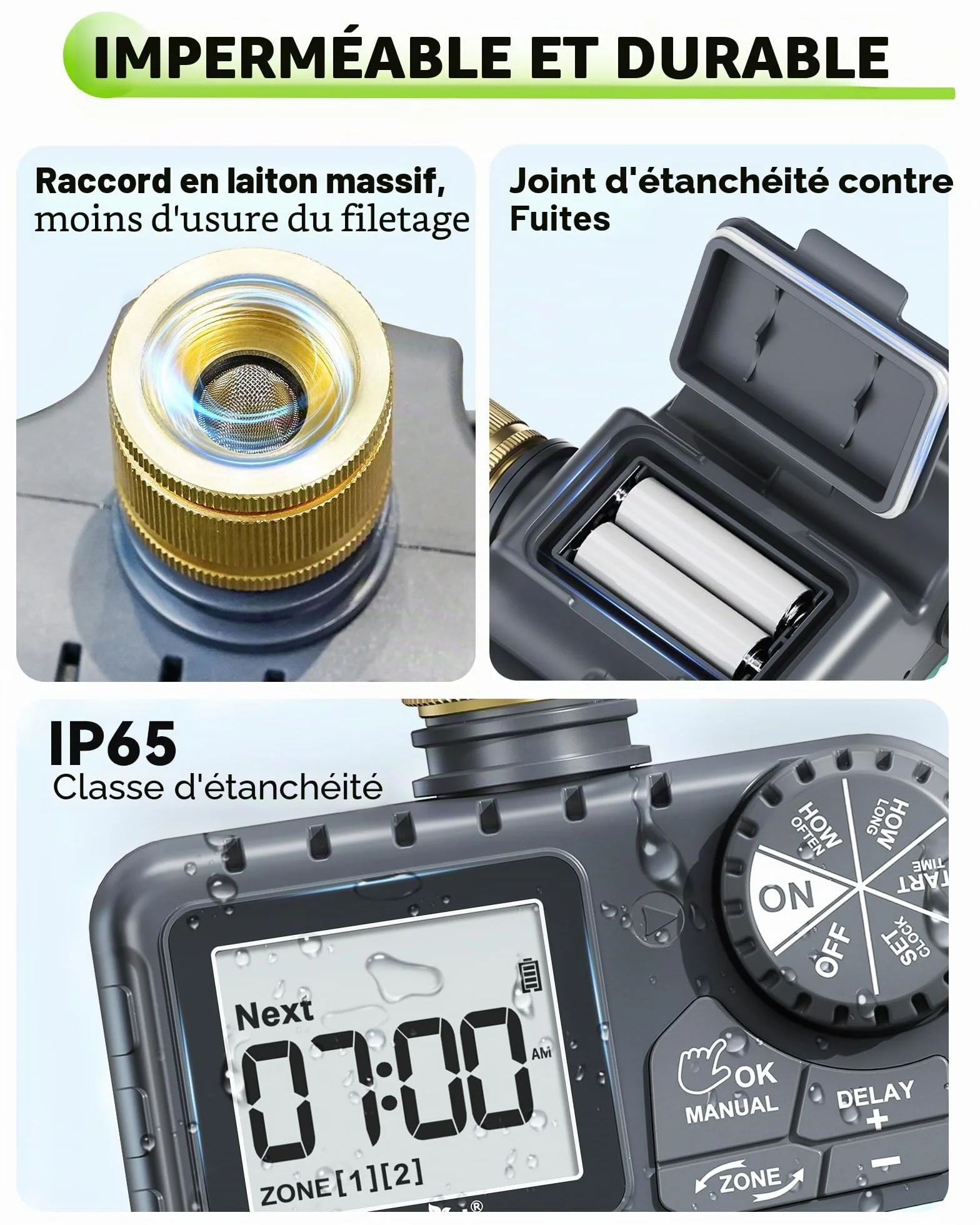 RAINPOINT Programmateur Arrosage 2 Voies Laiton IP65 Minuteur Automatique