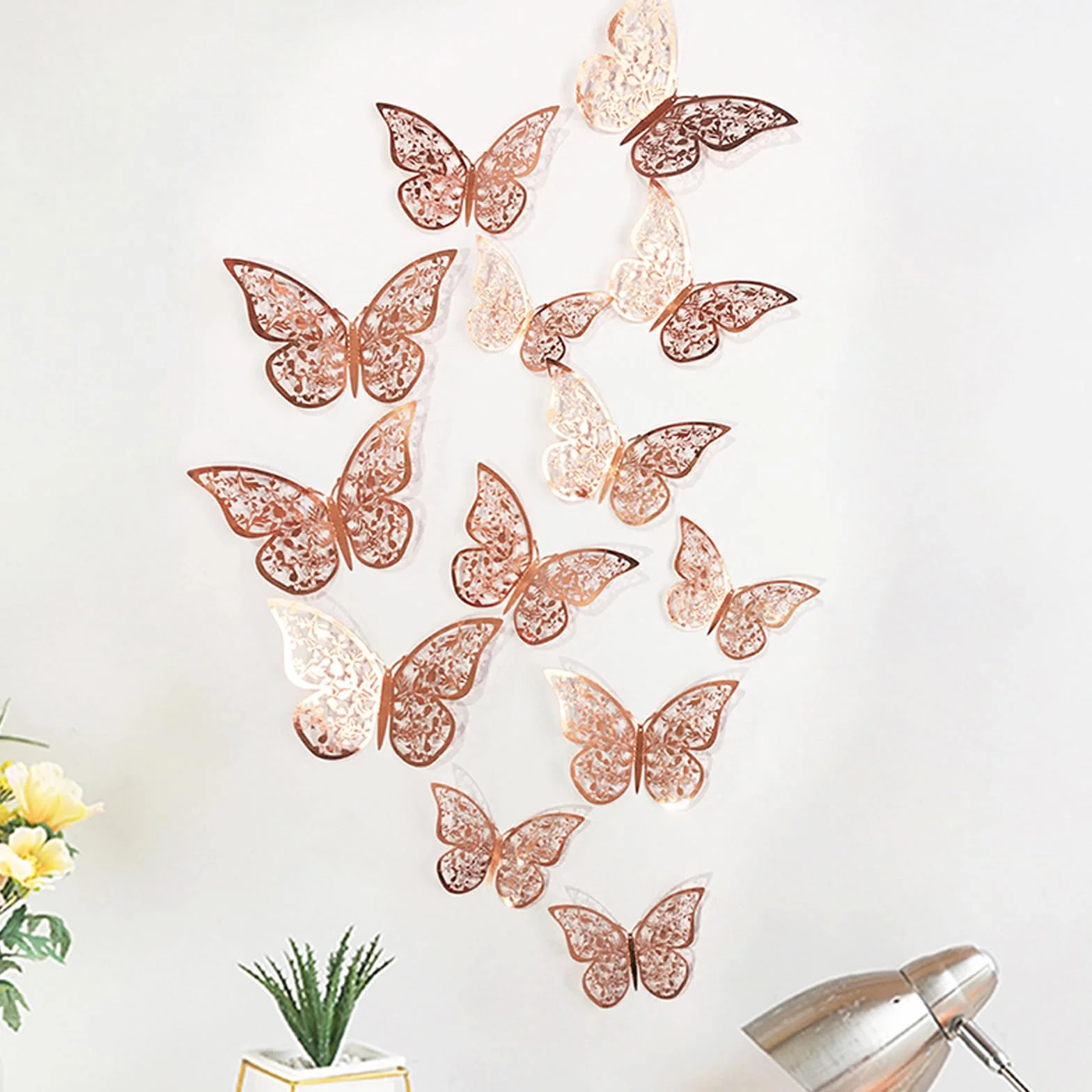 72 Pièces Ornements de Papillons 3D, Autocollants Peintures Murales Décoration Murale Chambre Fille Fête Mariage