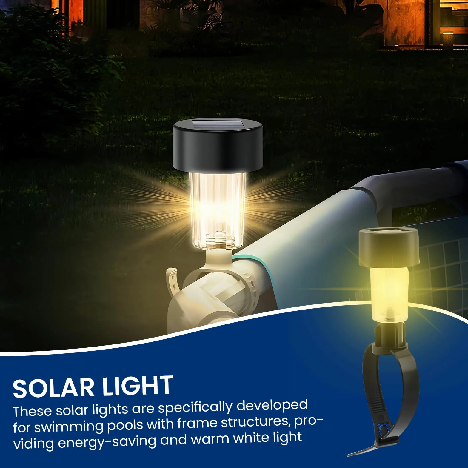 BORDEAG Lot de 10 Lampes Solaires Étanches de Piscine, Éclairage pour Clôture et Bassin