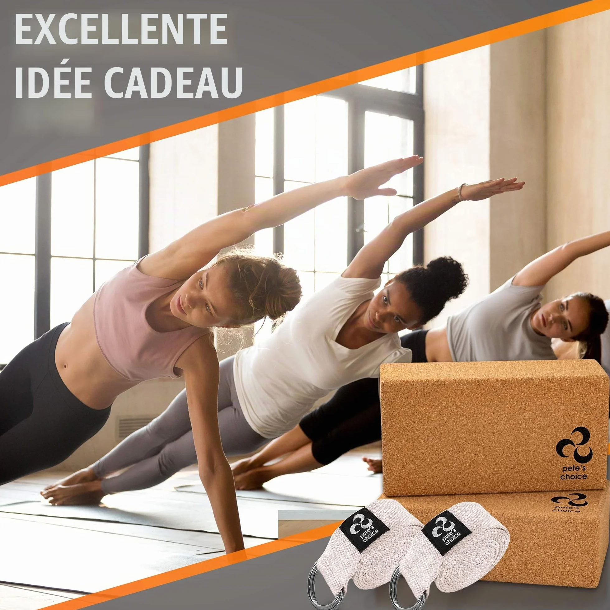 Blocs et Sangles de Yoga Eco Friendly Pack de 2 Blocs Naturels Fermes et Solides et 2 Sangles