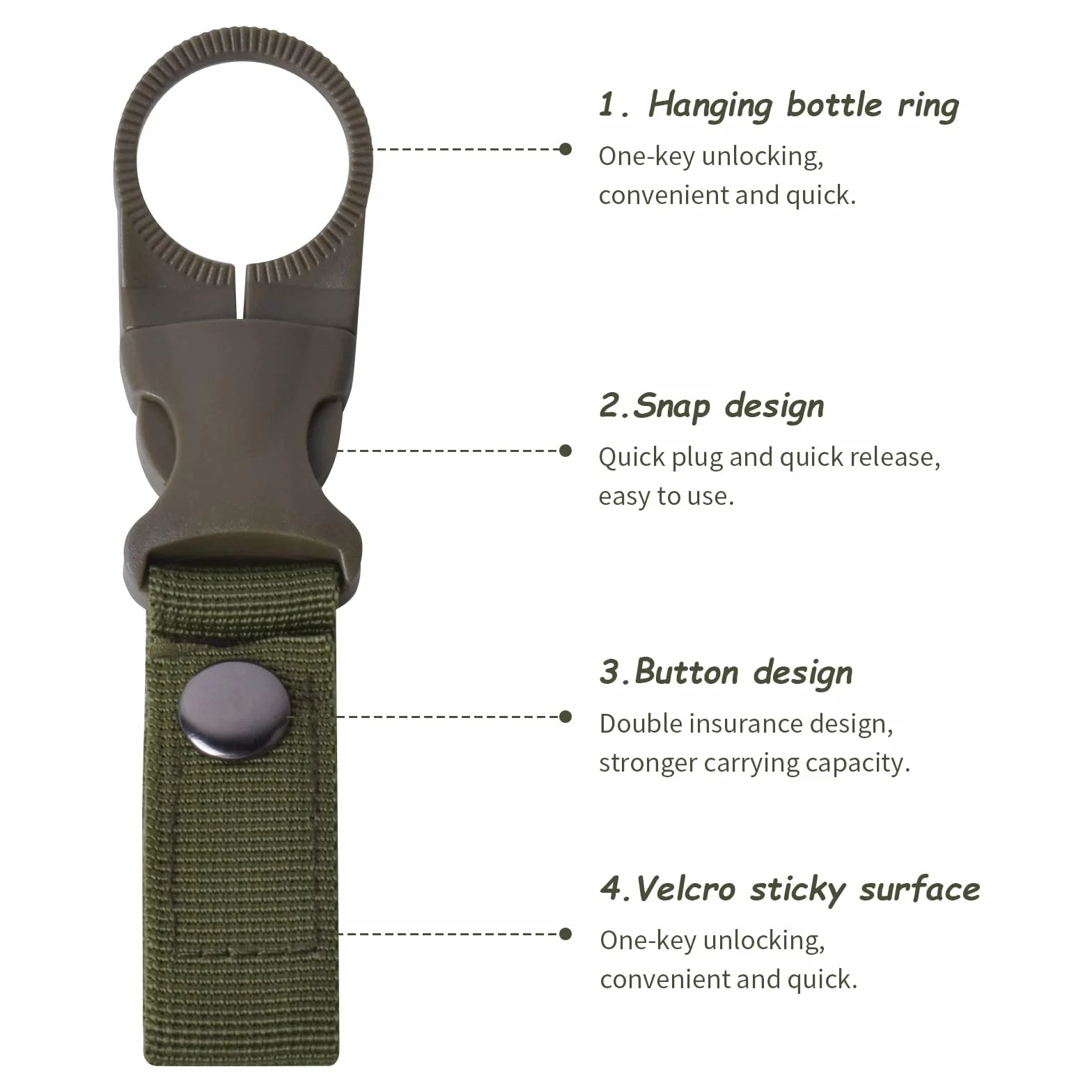 Porte Bouteille d'eau Clip,4 PCS Nylon Boucle de Bouteille d'eau Boucle de Bouteille d'eau Sangle Suspendue Clips de Porte Bouteille de Ceinture en Nylon (Vert Militaire)