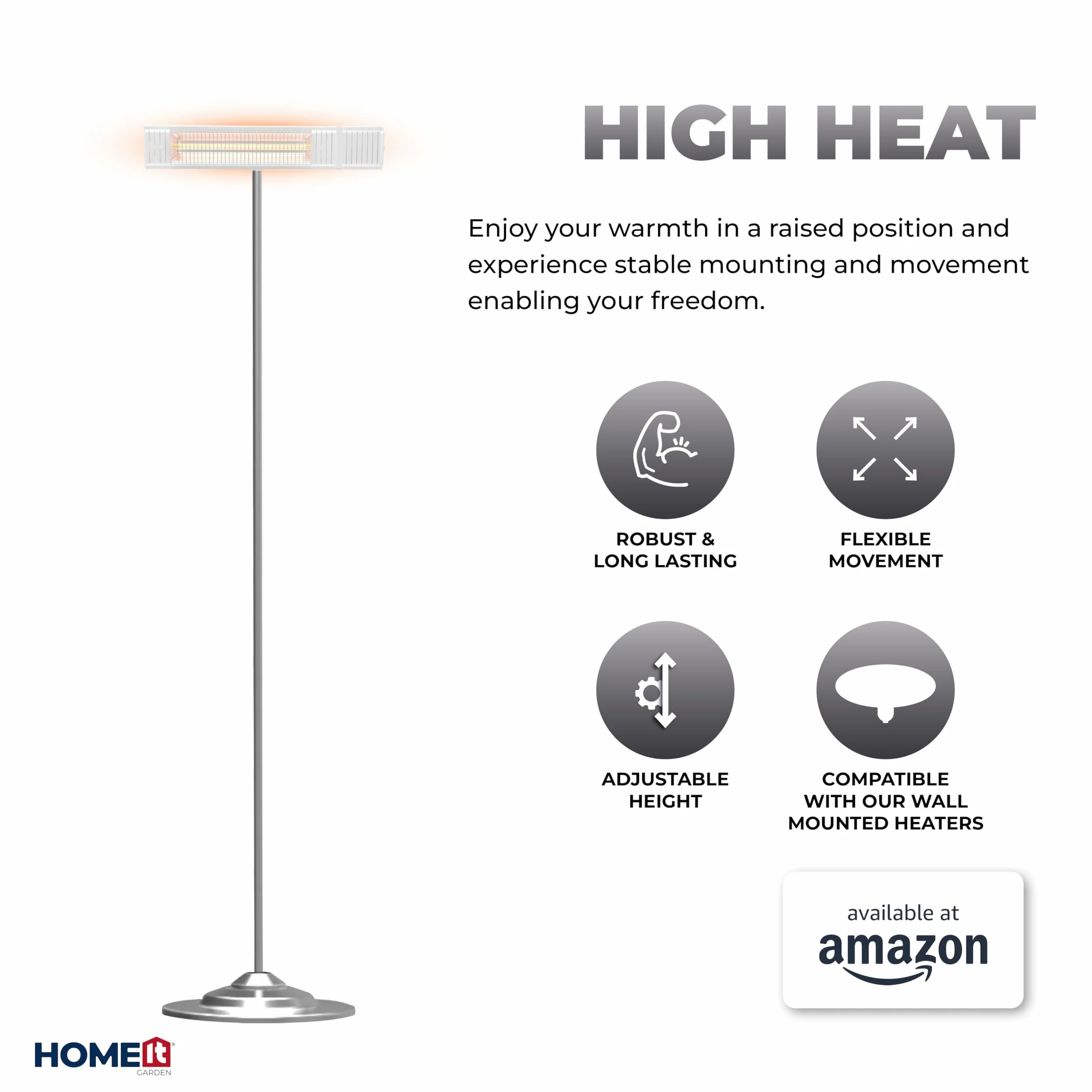 HOME It Support de sol réglable pour chauffage de terrasse 52-188,5 cm Tube acier robuste