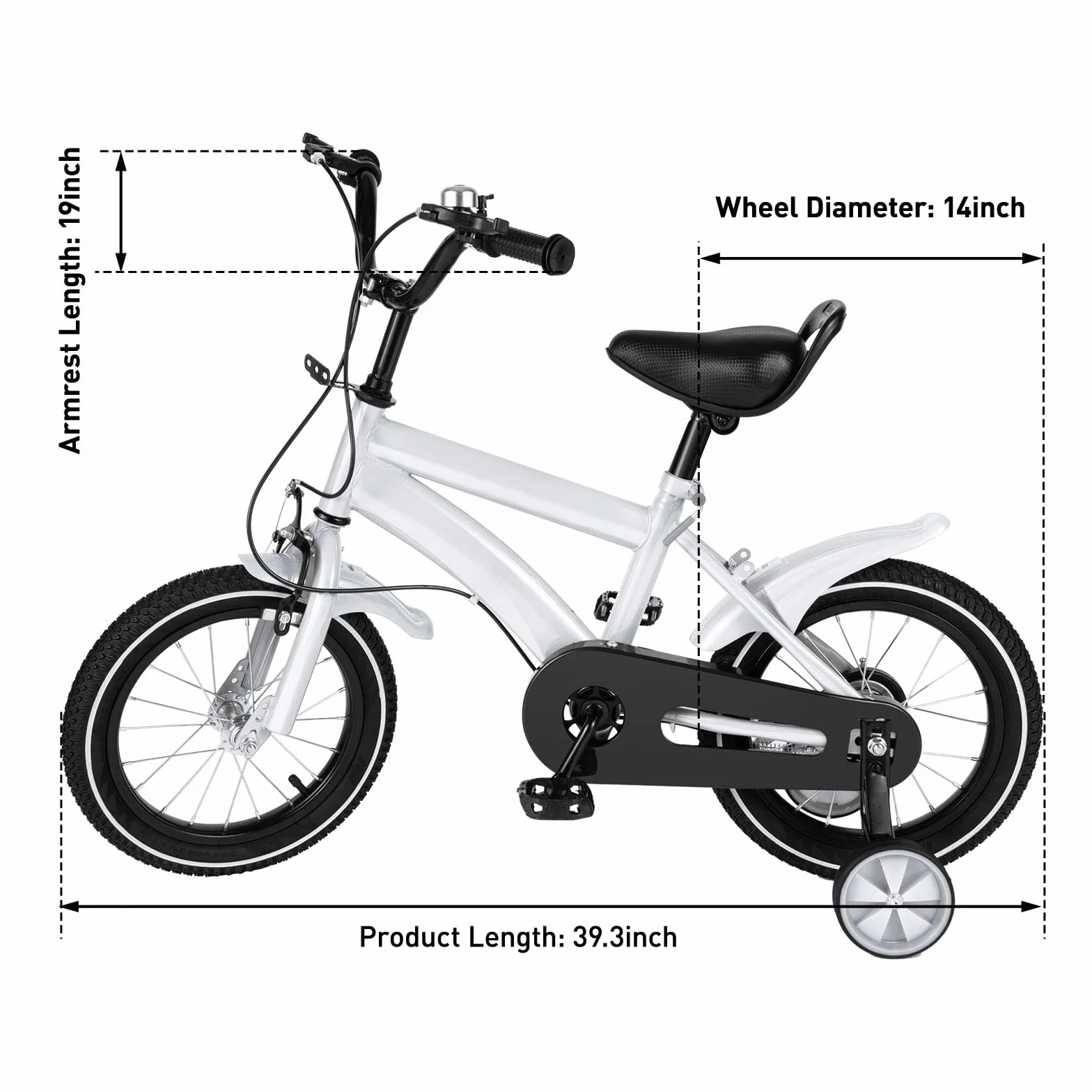 Vélo pour enfant de 14 pouces avec roues stabilisatrices, léger pour enfants de 2 à 4 ans, pour garçons et filles, vélo d'entraînement réglable en hauteur avec couvre-chaîne et frein à main