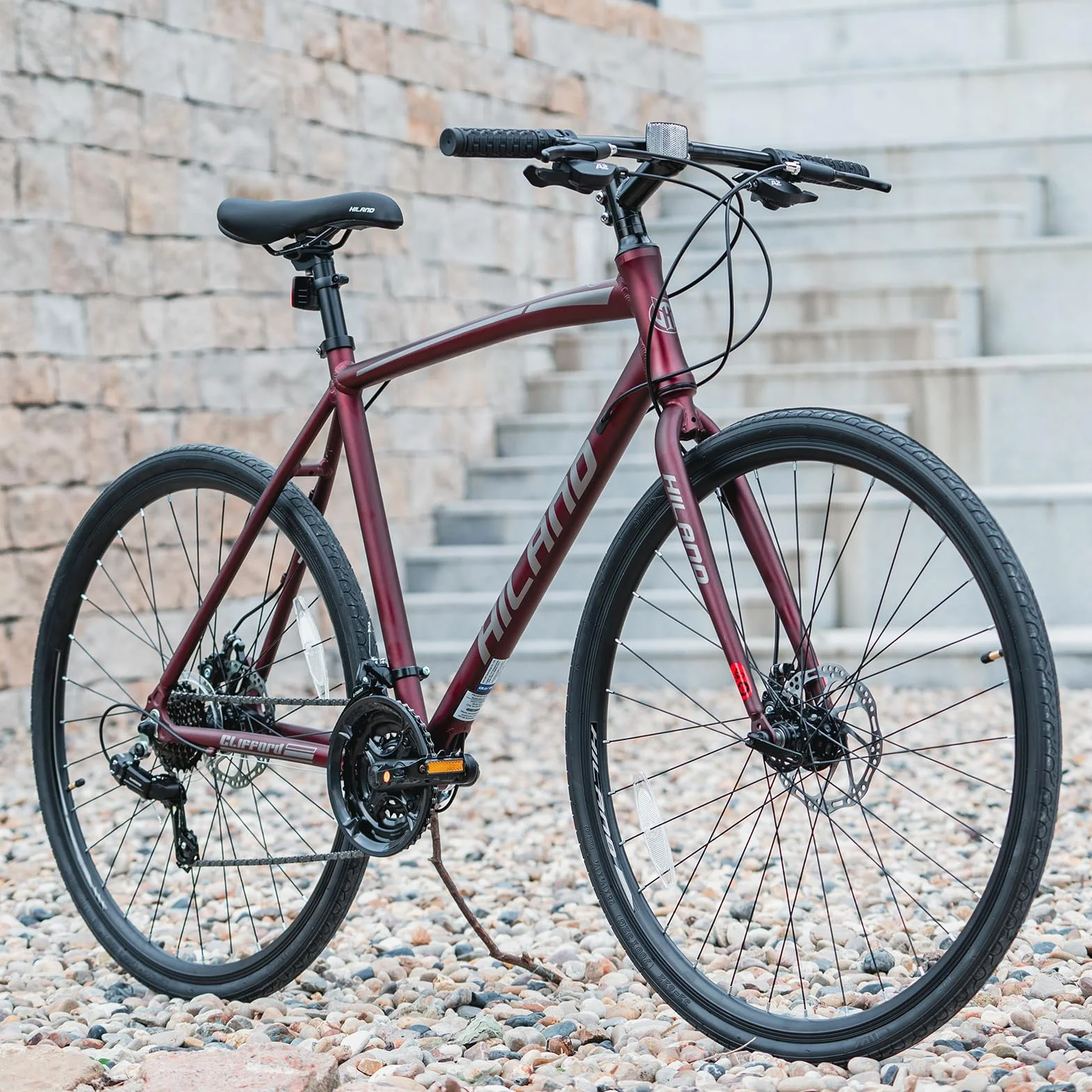 Hiland Vélo de Route Ville 28 Pouces Cadre Aluminium 700C Freins à Disque 21 Vitesses
