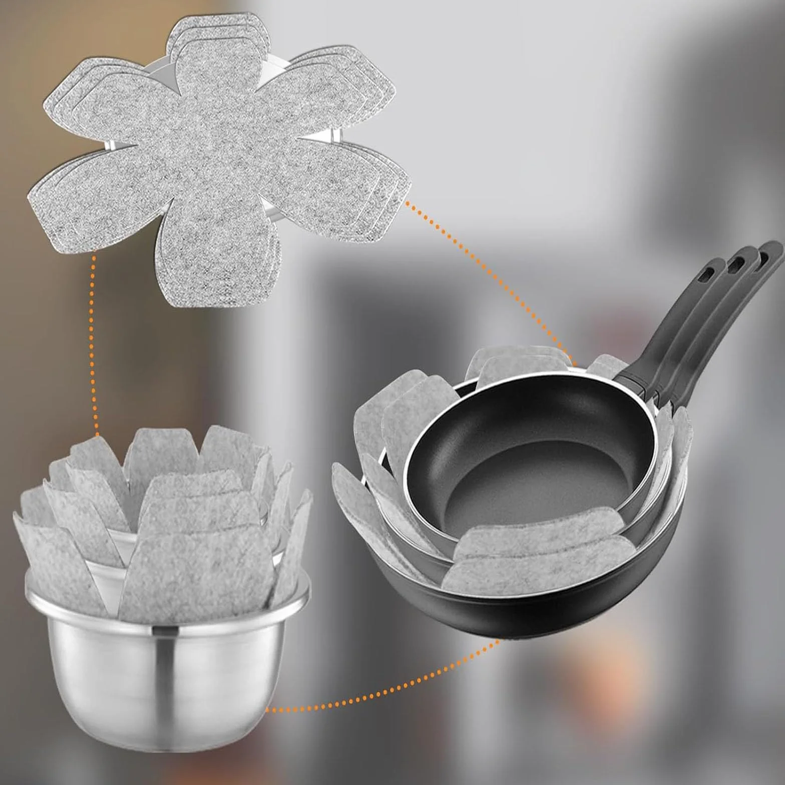 Protecteurs de casseroles en feutre, empilables, 3 tailles, antidérapants pour protection anti-rayures