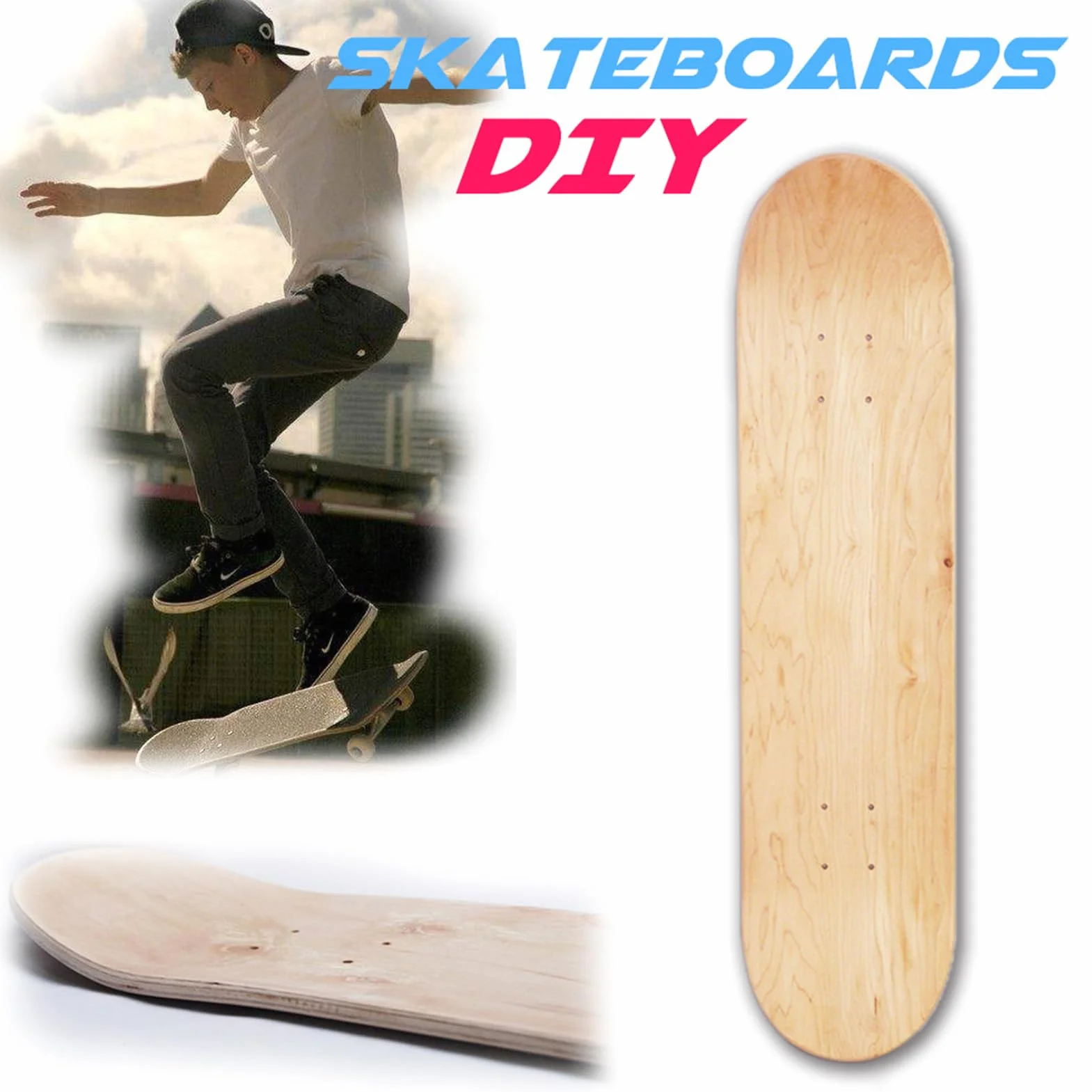 Planche à roulettes - Double concave en érable 8 couches de 8 pouces | Planche de Skate Naturel Vide, Planche de Skate Peindre DIY | Pour Les Cheats De Street Cruising, Entraînement
