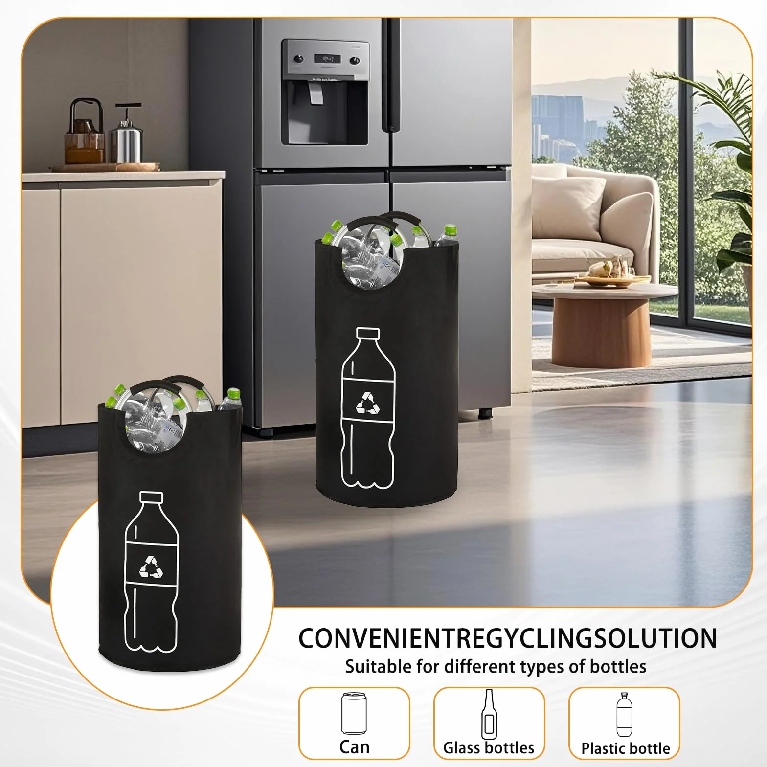 Collecteur de Bouteilles et Verre Tri Selectif Plastique Rangement Exterieur Recyclage Poignée Aluminium