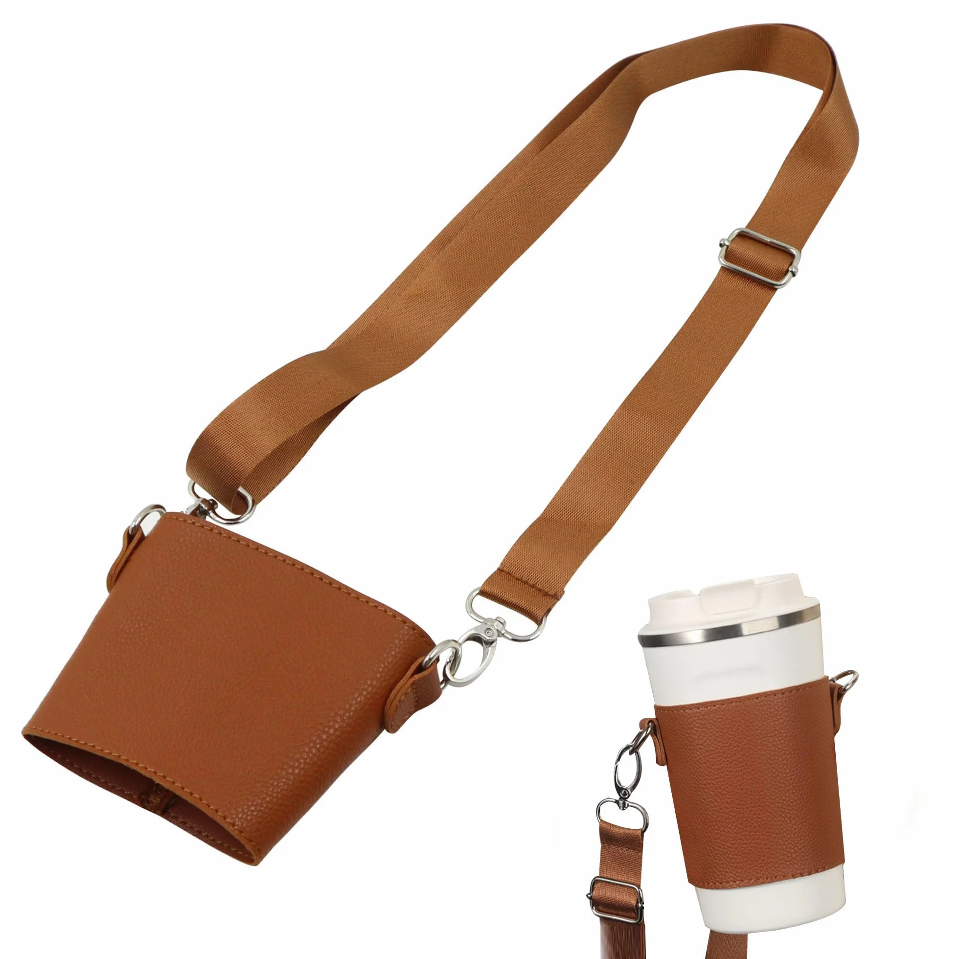 BandoulièRe Gobelet Bouteille Porte Bouilloire - RéGlable Sangle Poche Accessoire Gourde ChaîNe Collier Cordon éPaule Universel Portable Convient RandonnéE Cyclisme Grand Air Camping Voyage（Marron）