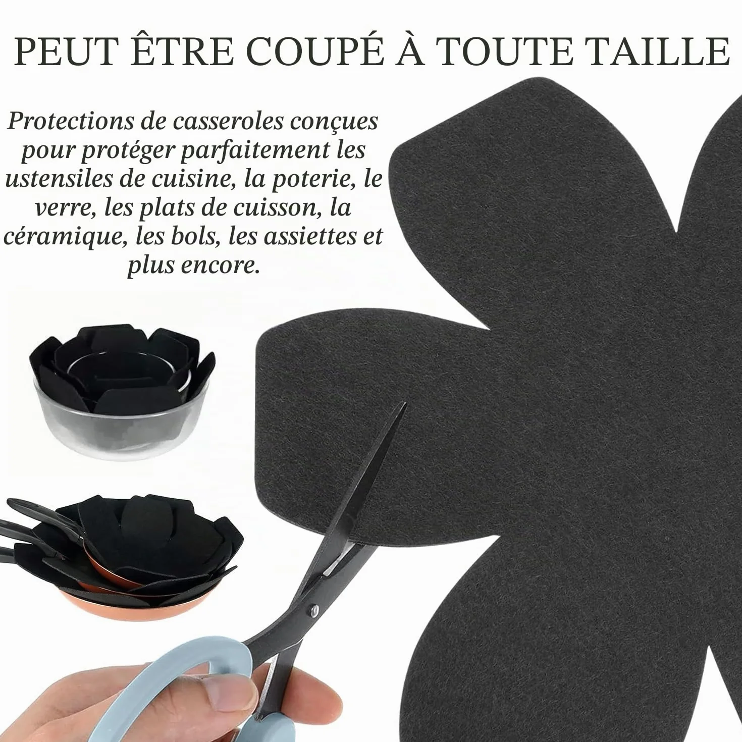 Protège-Casserole et Poêle en Feutre, 2 Tailles, Protection Anti-Rayures pour Ustensiles de Cuisine