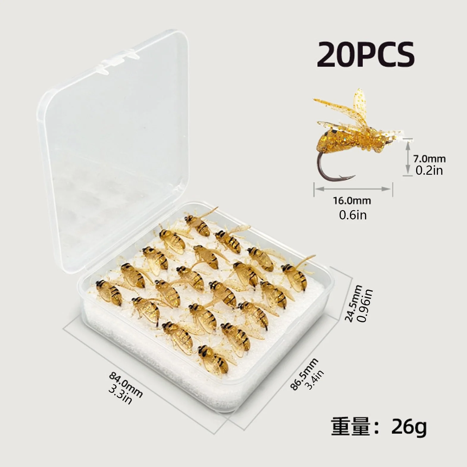 Appât de Pêche à la Mouche pour Truite - 20X Leurres Simulés en Forme d'abeille avec Étui,Équipement pour Eau Douce, Eau Salée, Lac, Rivière, Étang et Mer Profonde