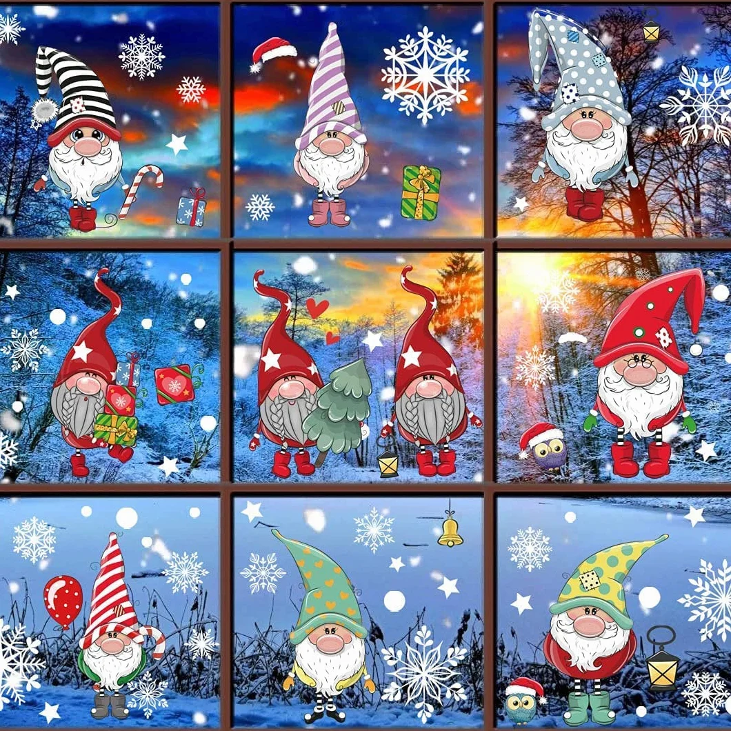 Naklejki okienne świąteczne dla dzieci 10x Père Noël i sowa elektrostatyczne duże