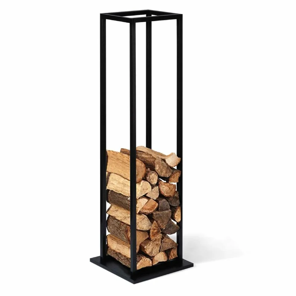 FACILITYS Range Bûches Intérieur Acier Noir 33x33x112 cm Support Bois Chauffage Vertical Porte Bûches Cheminée