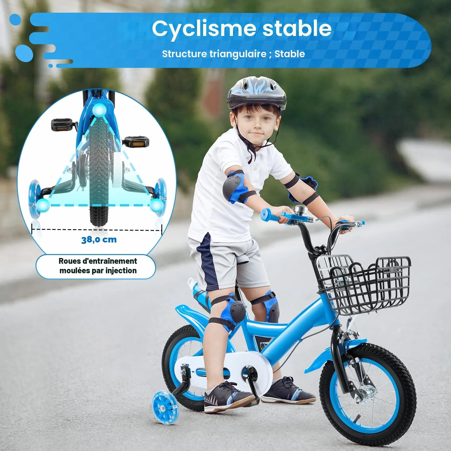 Vélo pour enfant de 12 pouces, avec roues stabilisatrices et panier, pour garçons & filles à partir de 2-4 ans, siège réglable en hauteur, guidon, capacité de charge de 40 kg, cadre robuste en