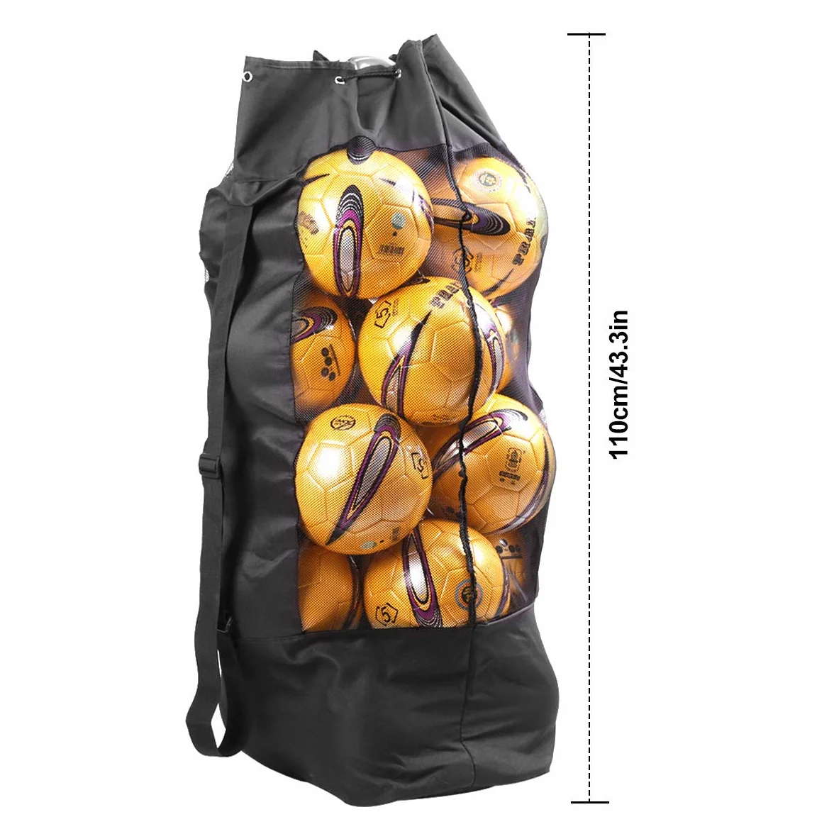 Sac à Ballons de Foot - Grand Capacité 10-15 Ballons Sac de Transport pour Basket-Ball Football Volley-Ball Sac Bandoulière Rangement des équipements de Sport Plage - Noir