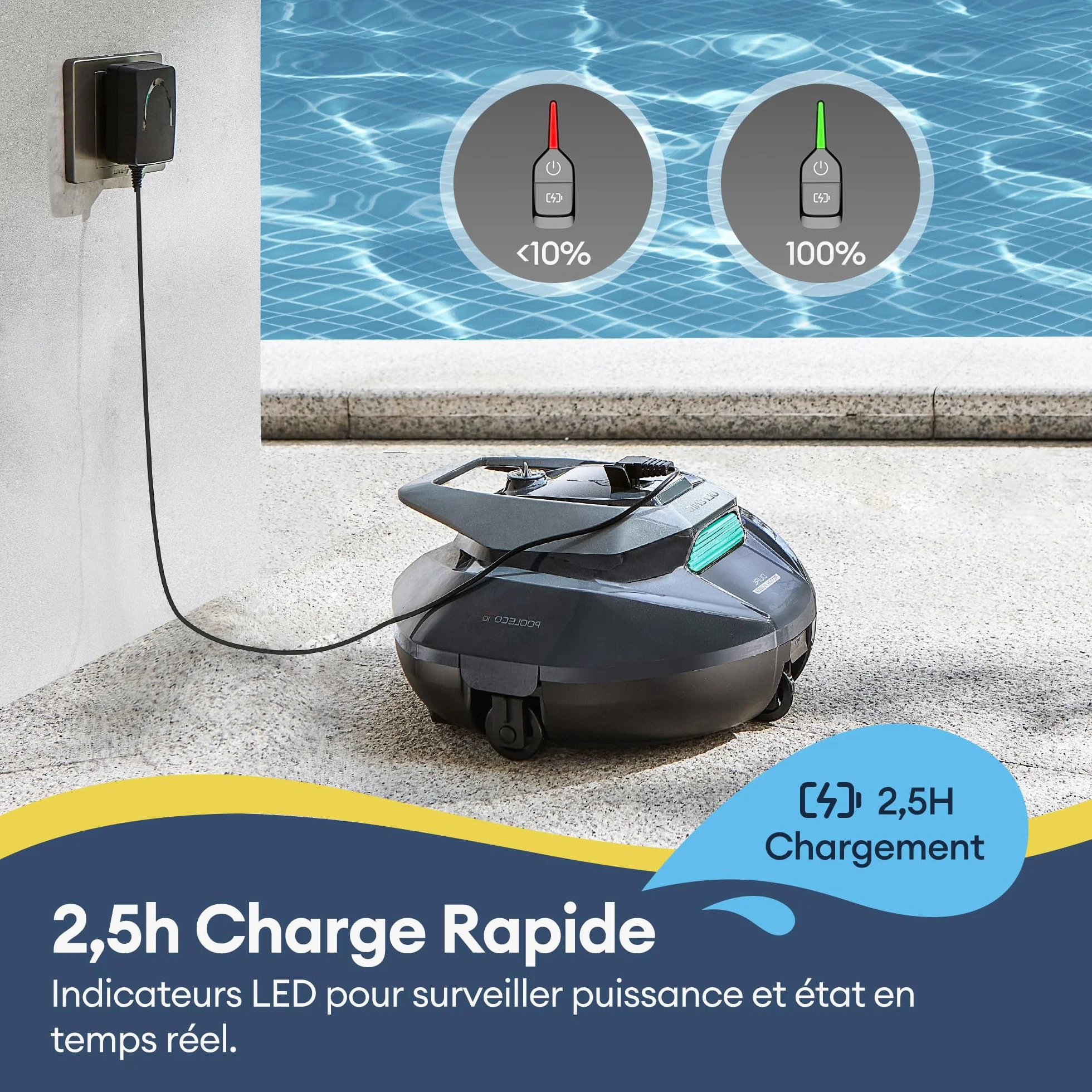 Ultenic Pooleco 10s Robot Piscine 80㎡ APP Contrôle Autonome 90min Nettoyage Fond Piscine Haute Aspiration